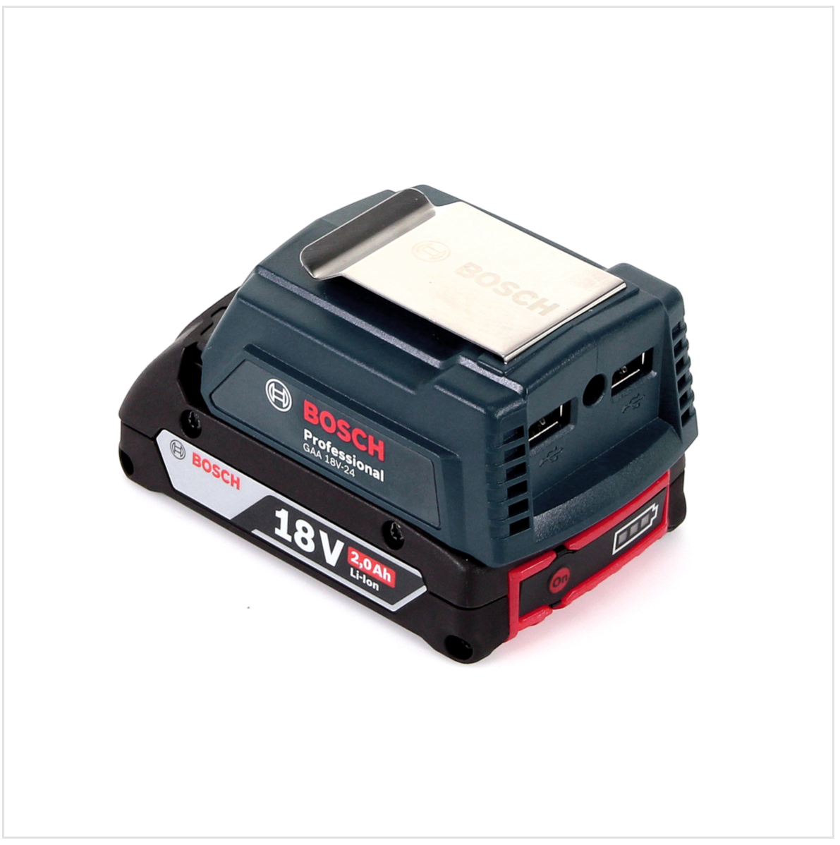 Bosch USB Power Set 18 V mit GAA Professional USB Adapter für 14,4 V / 18 V Akkus + 1x GBA 18V 2,0 Ah Li-Ion Einschub Akku - Toolbrothers