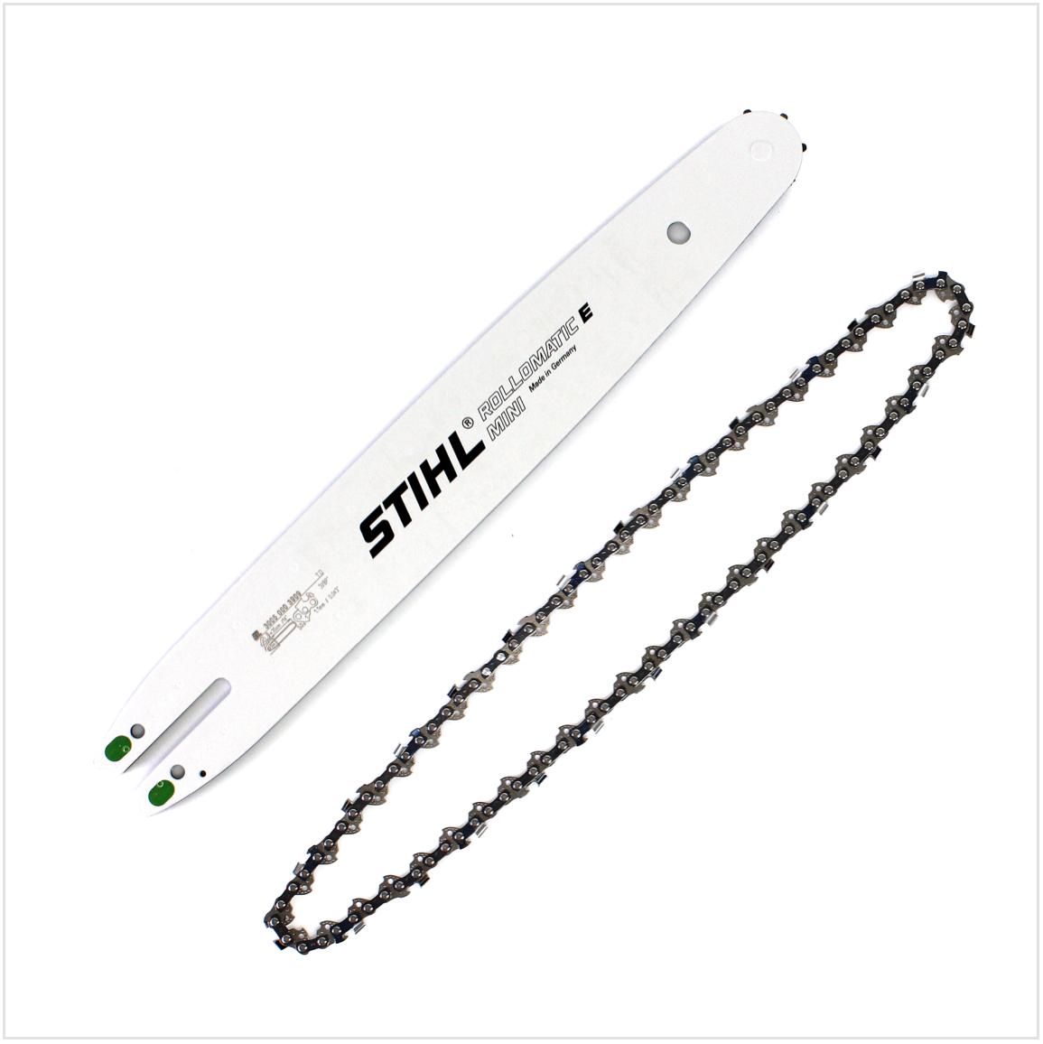 STIHL Führungsschiene Rollomatic E Mini 35cm 1,1mm 3/8" 7 Zähne  (3005 000 3909) + STIHL Oilomatic Sägekette Picco Micro Mini 3 (PMM3) Halbmeißel 3/8"P  1,1mm 35 cm ( 3610 000 0050 ) - Toolbrothers