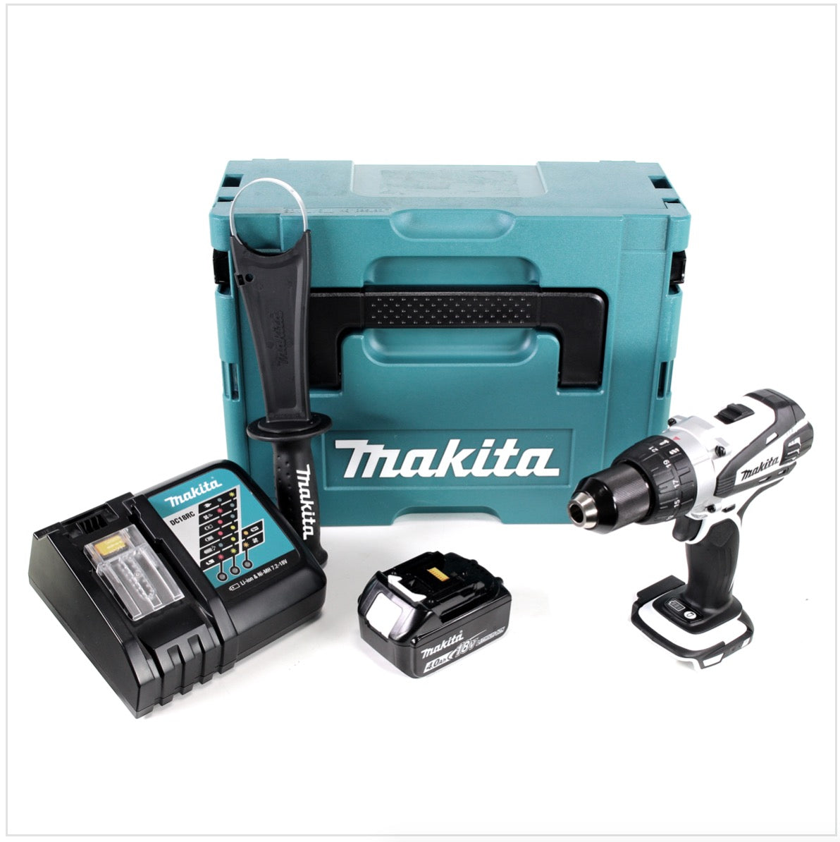 Makita DDF 458 W RM1J 18 V Akku Bohrschrauber 91 Nm in weiß im Makpac mit 1x 4,0 Ah Akku und Ladegerät - Toolbrothers