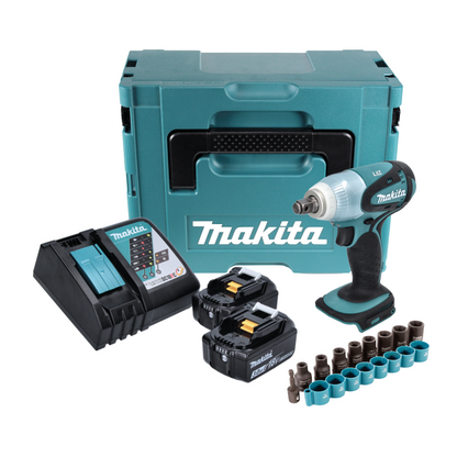 Makita DTW 251 RFJ Akku Schlagschrauber 18 V 230 Nm 1/2"  + 2x Akku 3,0 Ah + Ladegerät + 9 tlg. Steckschlüssel Set + Makpac - Toolbrothers