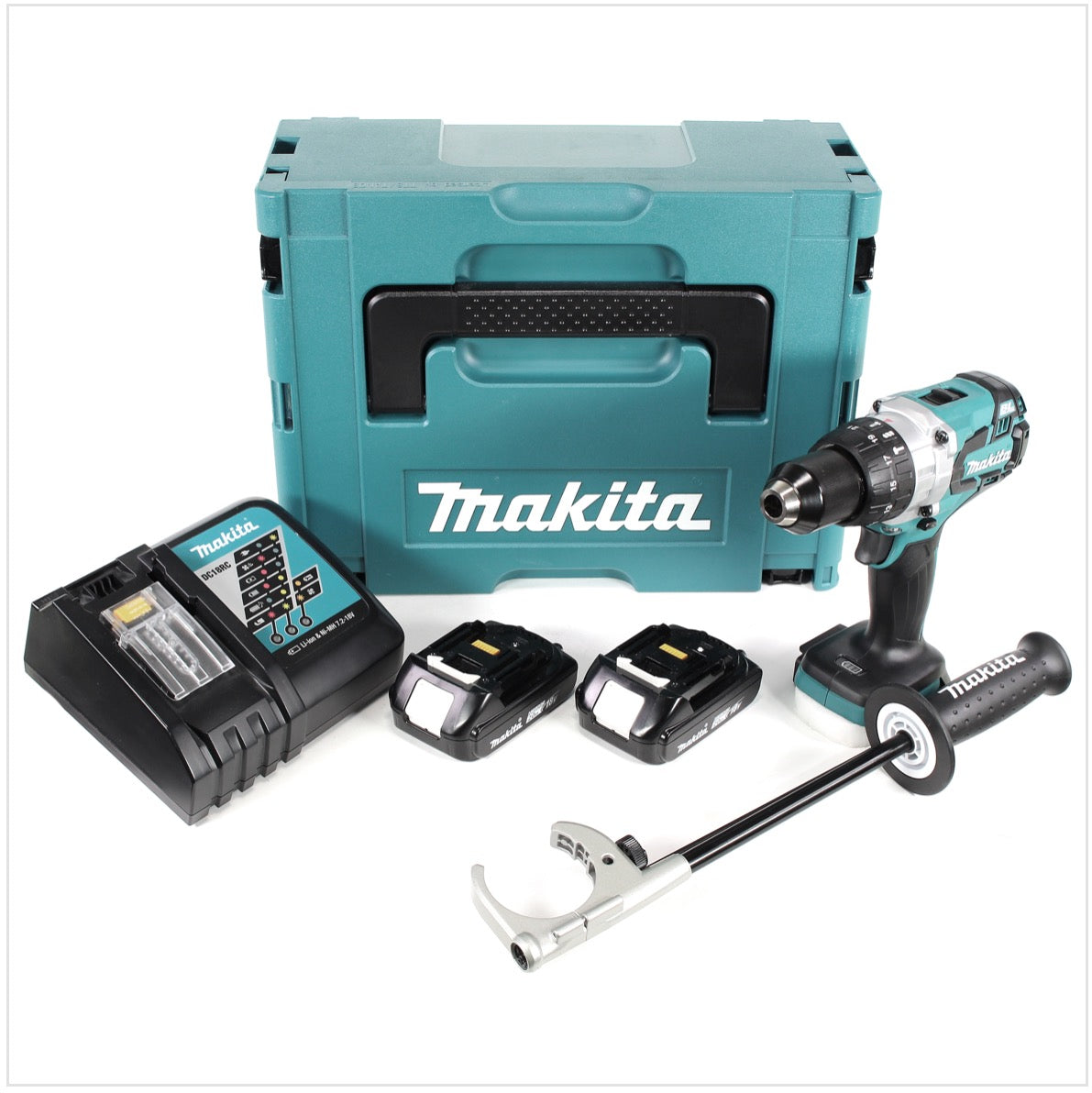 Makita DHP 481 RAJ Akku Schlagbohrschrauber 18 V 115 Nm Brushless + 2x Akku 2,0 Ah + Ladegerät + Makpac - Toolbrothers