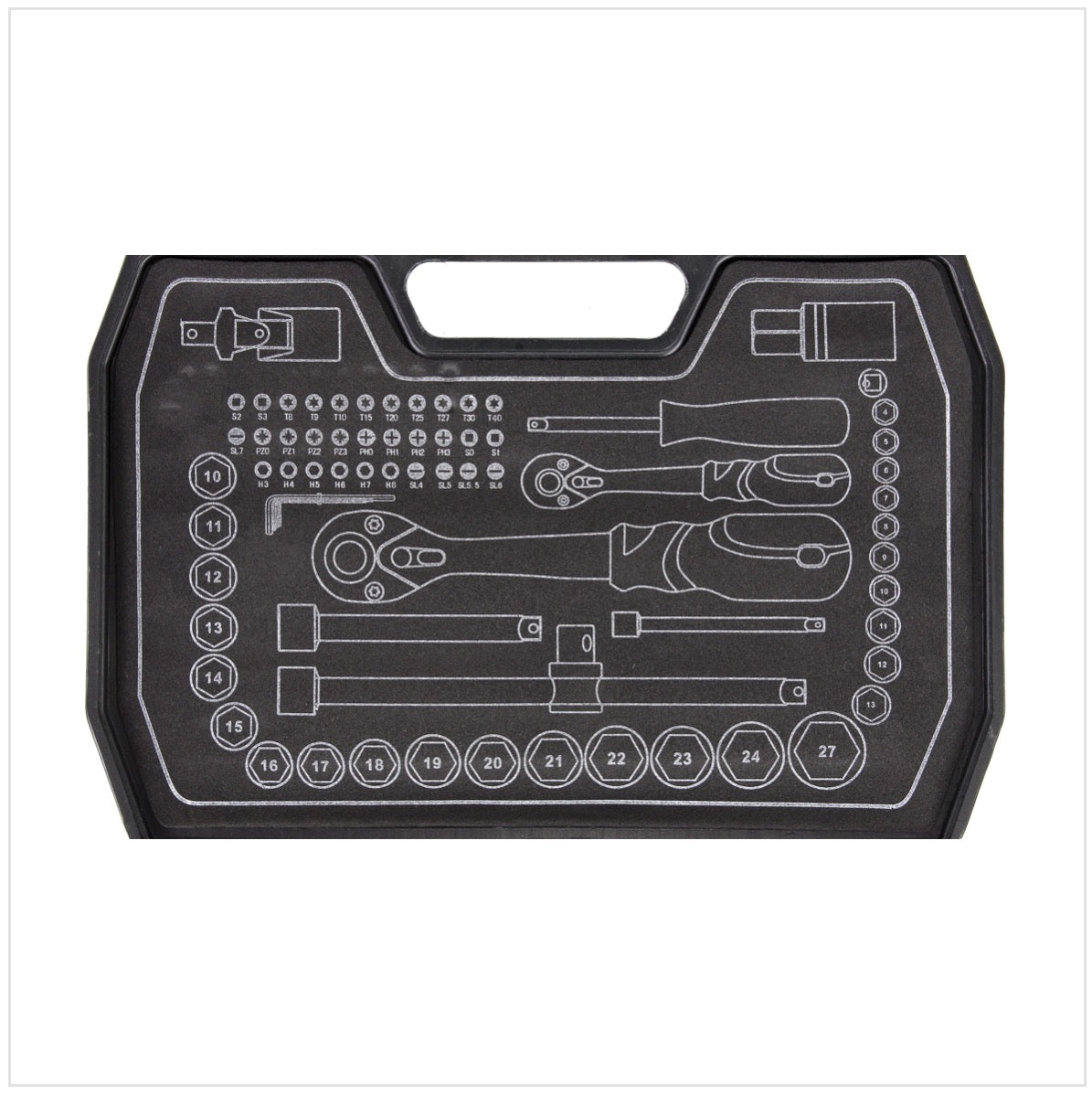 Yato YT-38782 Werkzeugkasten Steckschlüssel Satz 72 tlg. 1/2" und 1/4"  mit Knarren - Toolbrothers