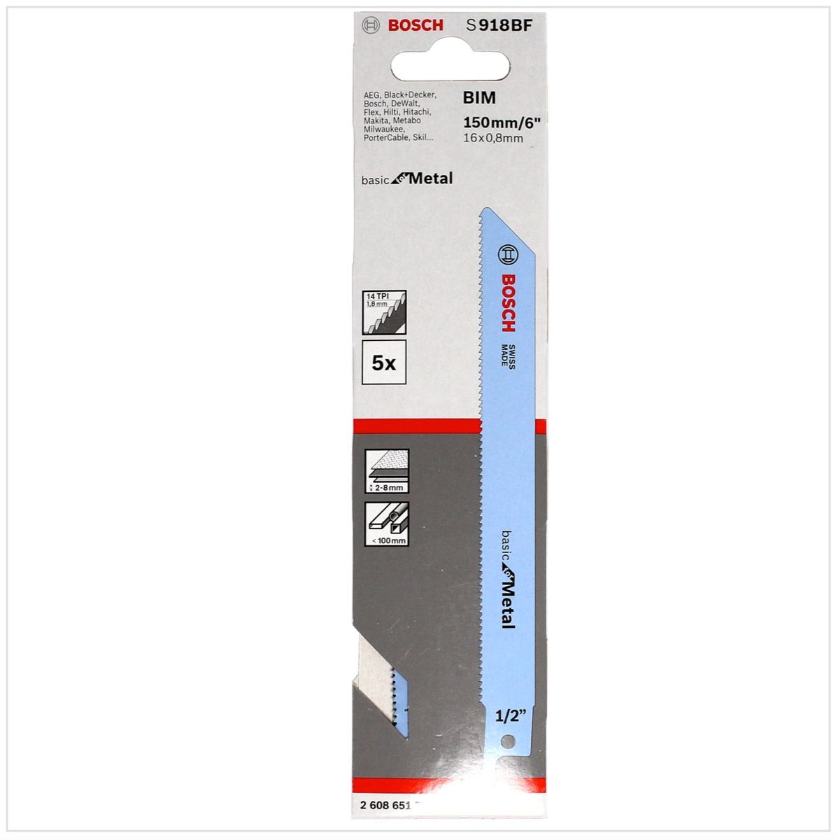 Bosch 25 Säbelsägeblätter S 918 BF 150 mm Basic for Metal ( 5 x 2608651781 ) - Toolbrothers