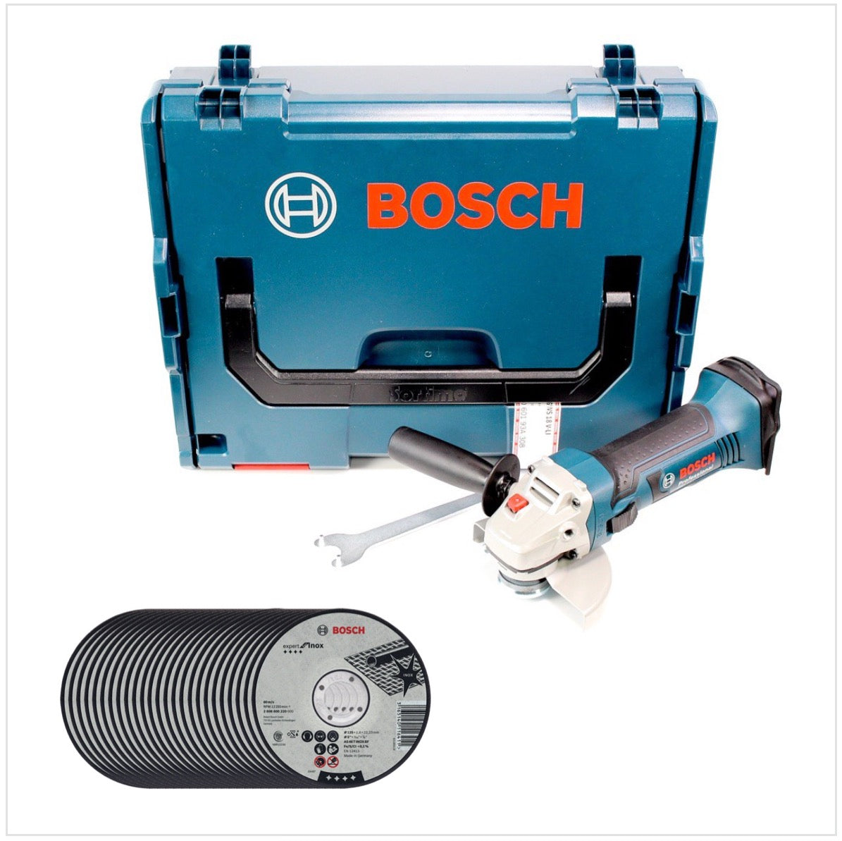 Bosch GWS 18-125 V-LI Akku Winkelschleifer 18V 125mm + 25x AS 60 T INOX BF Trennscheibe + L-Boxx - Toolbrothers