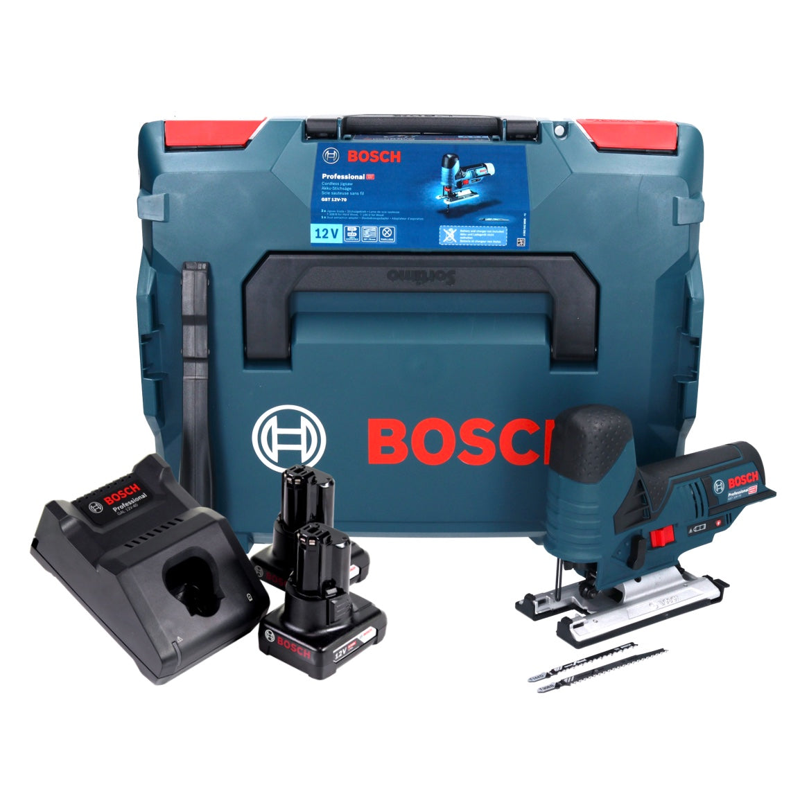 Bosch GST 12V-70 Professional Akku Stichsäge 12 V + 2x Akku 6,0 Ah + Ladegerät + L-Boxx - Toolbrothers