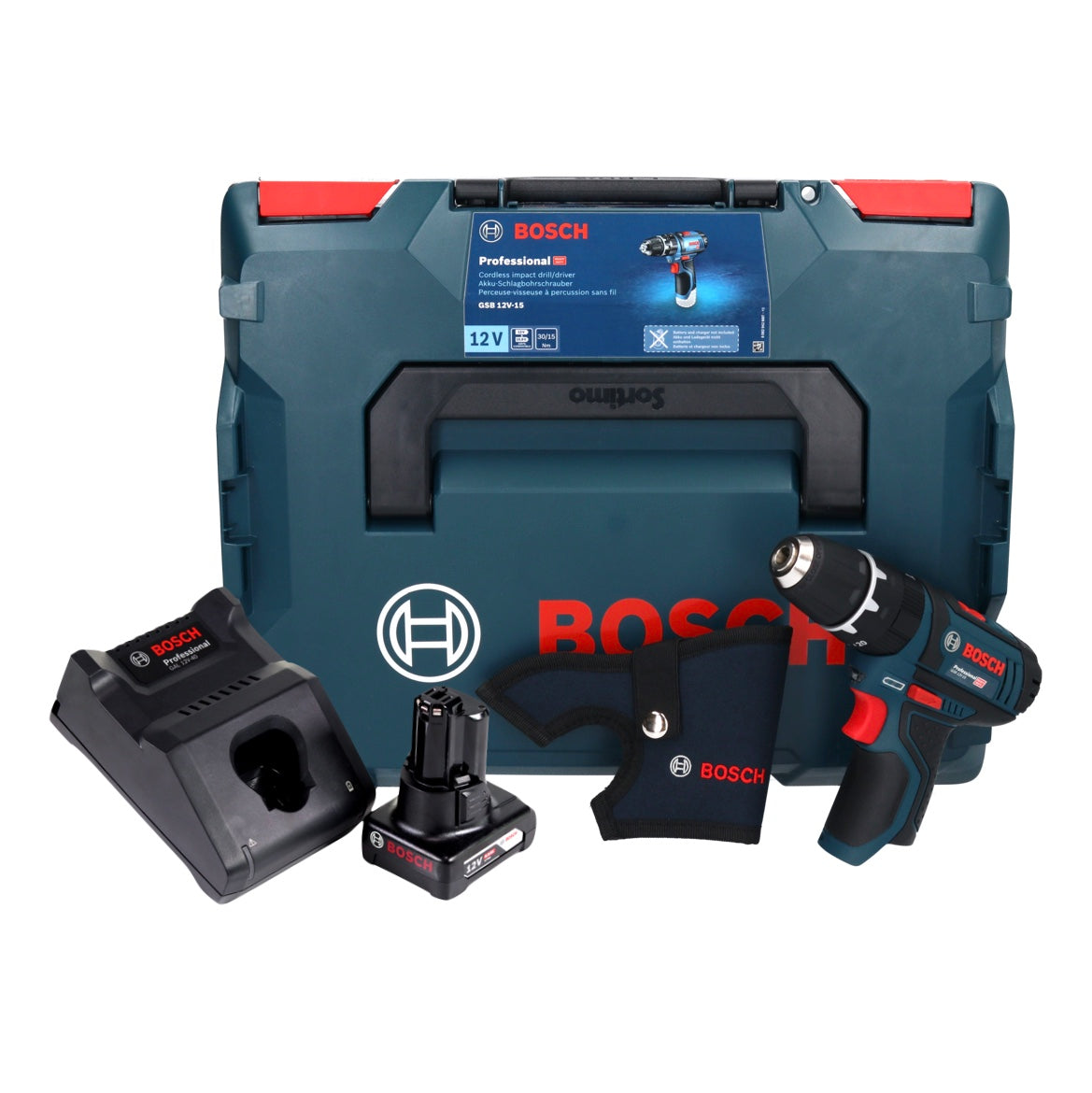 Bosch GSB 12V-15 Professional Akku Schlagbohrschrauber 12 V 30 Nm + 1x Akku 6,0 Ah + Ladegerät + L-Boxx - Toolbrothers