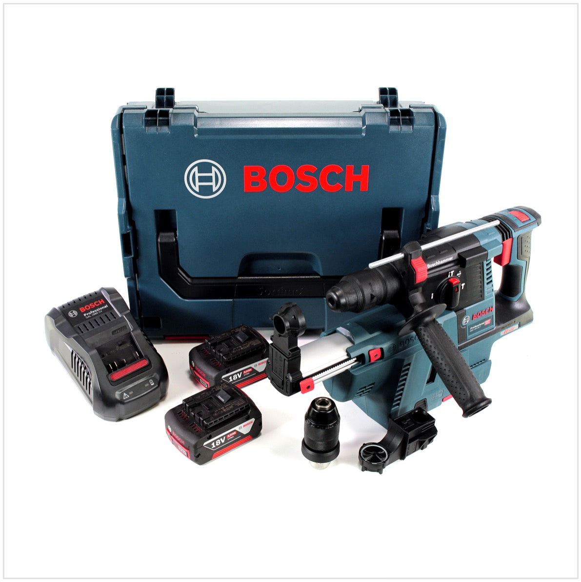 Bosch GBH 18V-26 F Akku Bohrhammer 18V 2,6J SDS-Plus in L-Boxx mit GDE 18V-16 Staubabsaugung, 2 x 5Ah Akku und Ladegerät - Toolbrothers