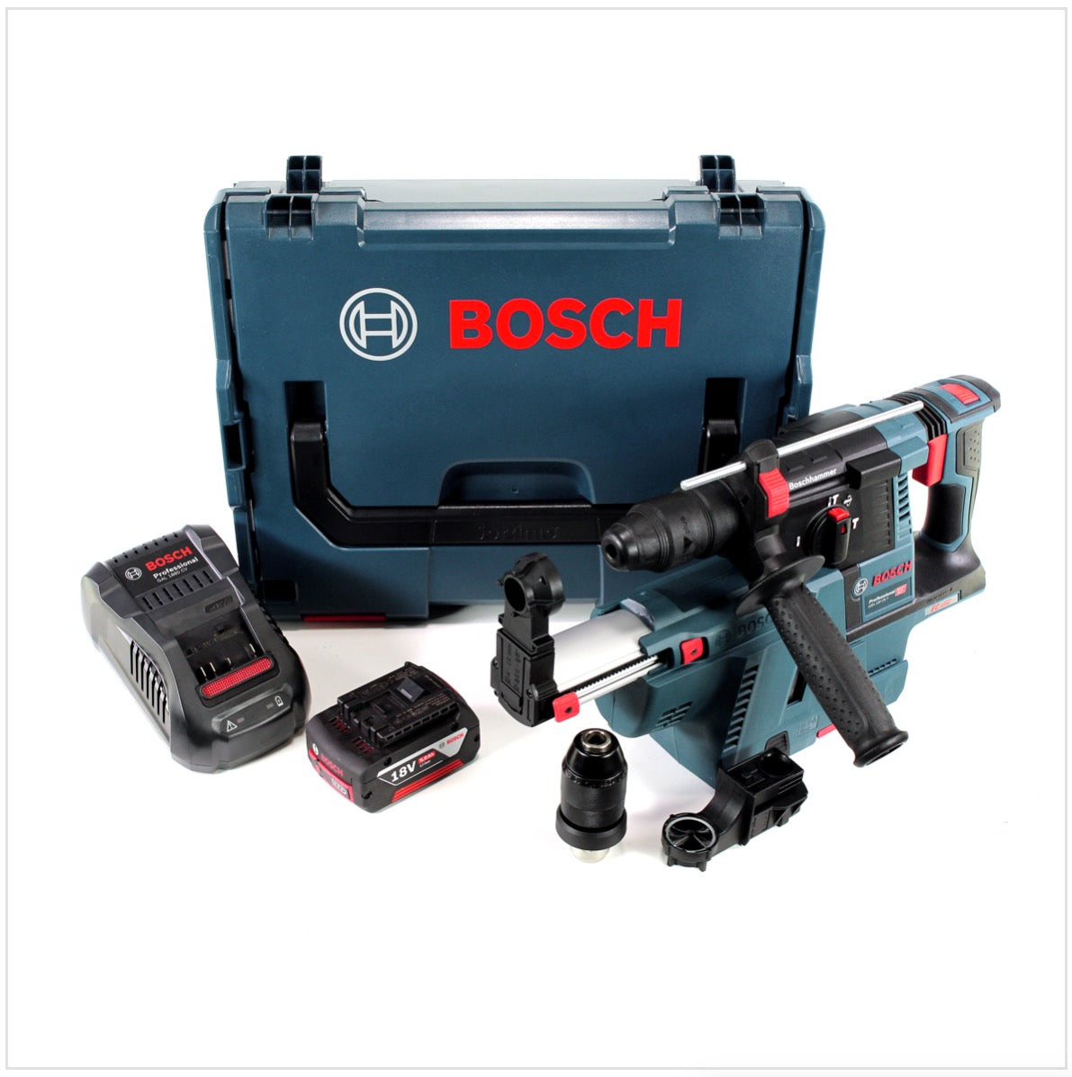 Bosch GBH 18V-26 F Akku Bohrhammer 18V 2,6J SDS-Plus in L-Boxx mit GDE 18V-16 Staubabsaugung, 1x 5Ah Akku und Ladegerät - Toolbrothers