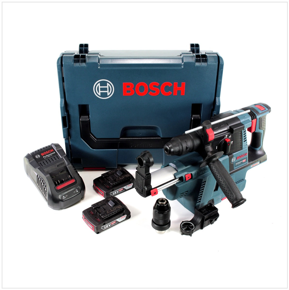 Bosch GBH 18V-26 F Akku Bohrhammer 18V 2,6J SDS-Plus in L-Boxx  mit GDE 18V-16 Staubabsaugung, 2x 2Ah Akku und Ladegerät - Toolbrothers