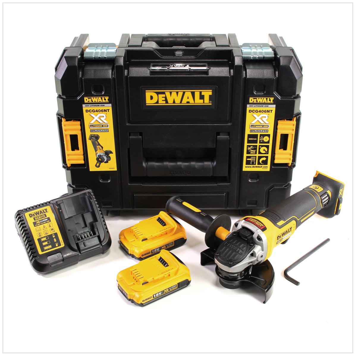 DeWalt DCG 406 D2 Akku Winkelschleifer 18V 125mm Brushless + 2x Akku 2,0Ah + Ladegerät + TSTAK - Toolbrothers