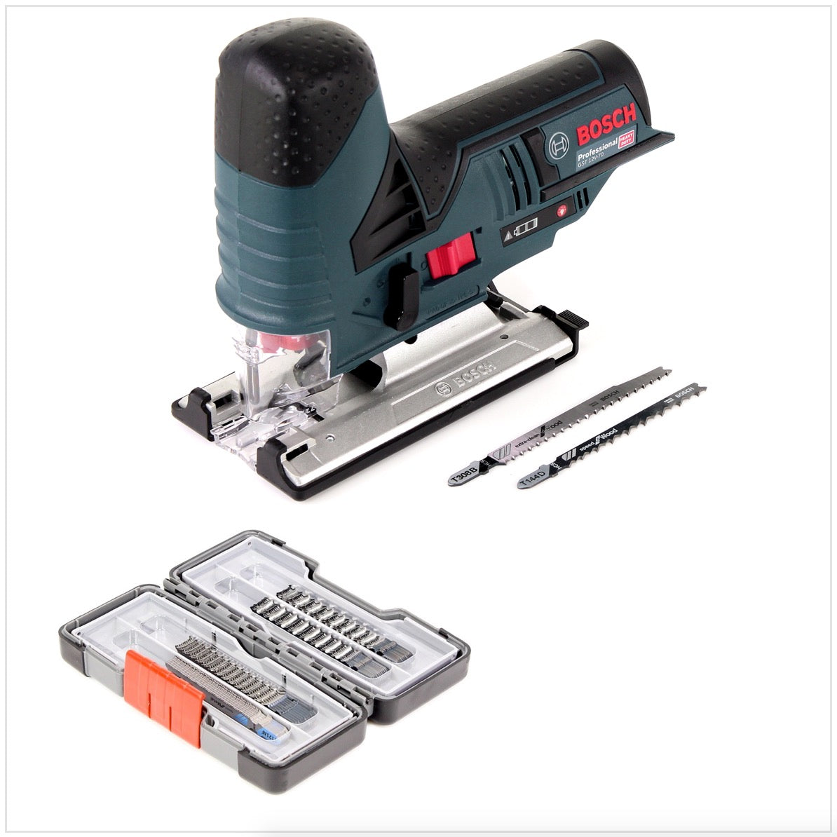 Bosch GST 12V-70 Akku Stichsäge Solo + Einlage + 40 tlg. Tough Box Wood / Metal Stichsägeblätter - Toolbrothers