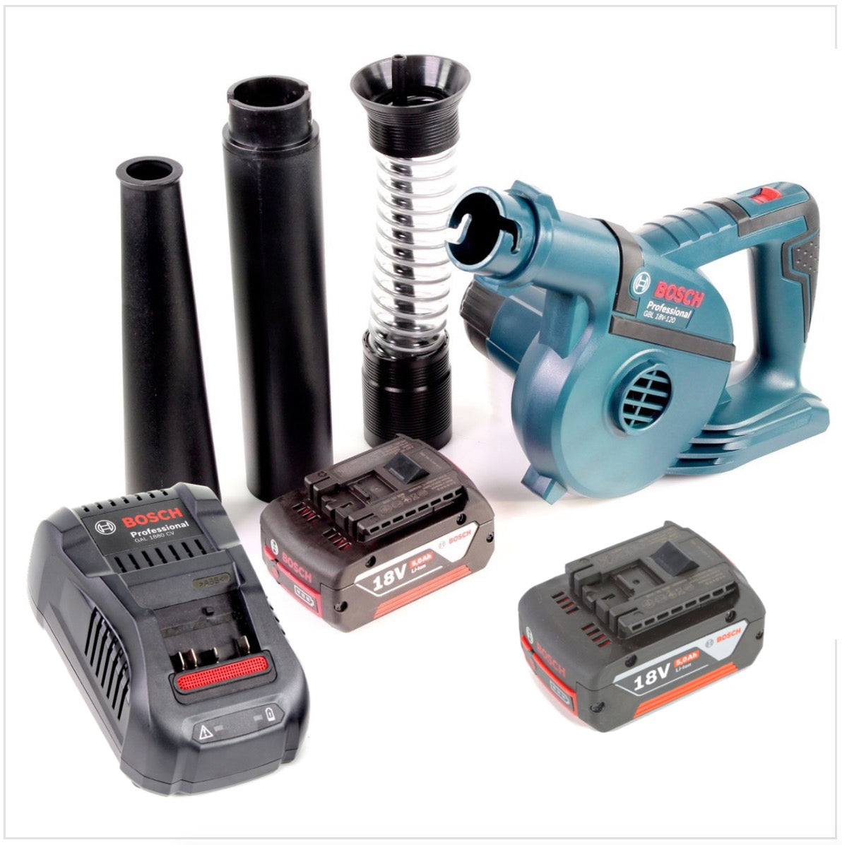 Bosch GBL 18 V-120 Akku Gebläse Laubbläser mit 2x Bosch GBA 18V 5,0 Ah Akku + GAL 1880 CV Ladegerät - Toolbrothers