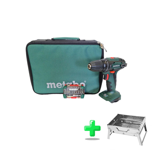 Perceuse-visseuse sans fil Metabo BS 18 18 V 48 Nm + coffret d'embouts + sac + barbecue au charbon d'extérieur Toolbrothers