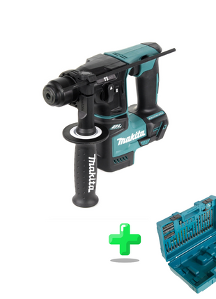 Makita DHR 171 Z Akku Bohrhammer 18 V 1,2 J SDS-Plus Brushless Solo + Makita 183W49-4 Transportkoffer + 65 tlg. SDS-plus Zubehör Set