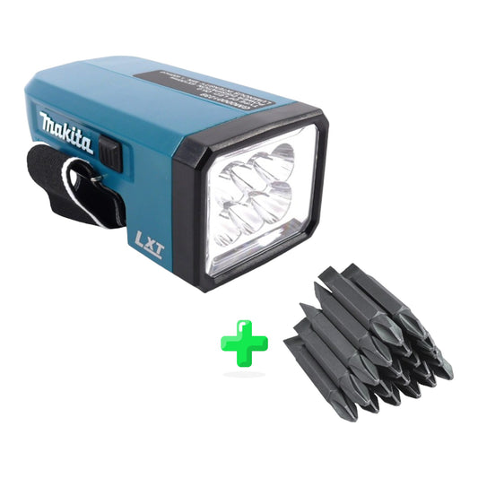 Makita DML 186 Akku Lampe 18 V LED Solo + 20x Makita DoppelBit PH2 & LS 45 mm