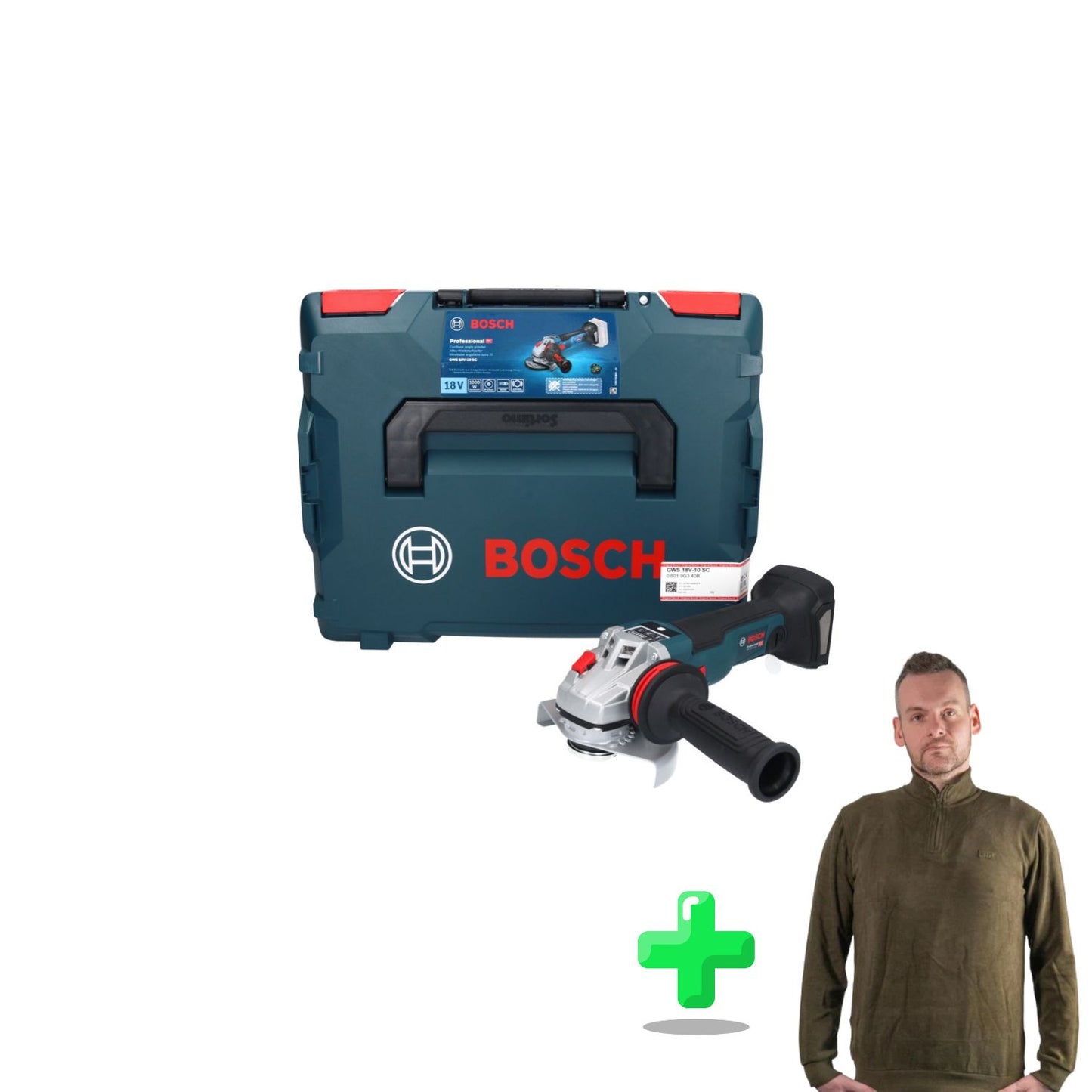 Bosch GWS 18V-10 SC Meuleuse d'angle sans fil 18 V 125 mm sans balais + L-Boxx + Sweat-shirt Toolbrothers Quarter-Zip