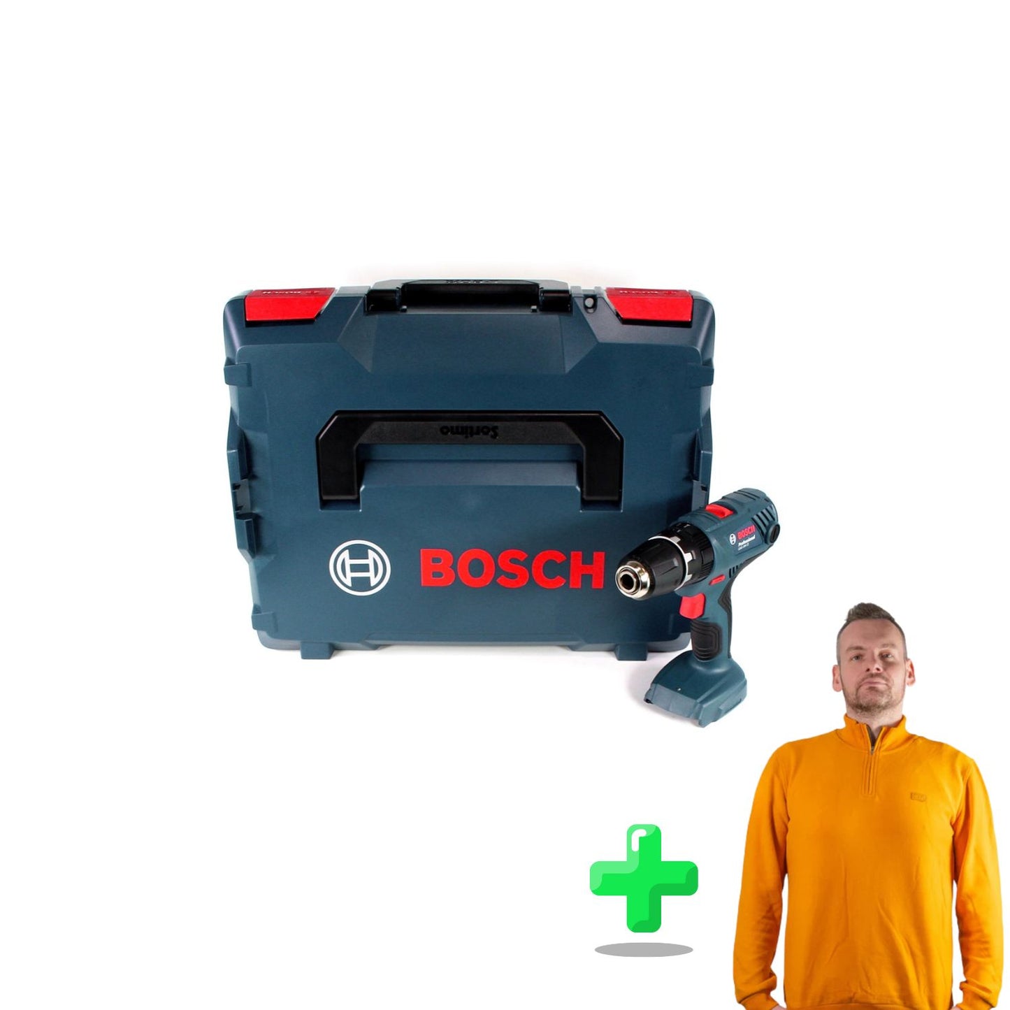 Bosch Professional GSB 18V-21 Akku Schlagbohrschrauber 18V 55Nm + L-Boxx + Toolbrothers Quarter-Zip Sweatshirt