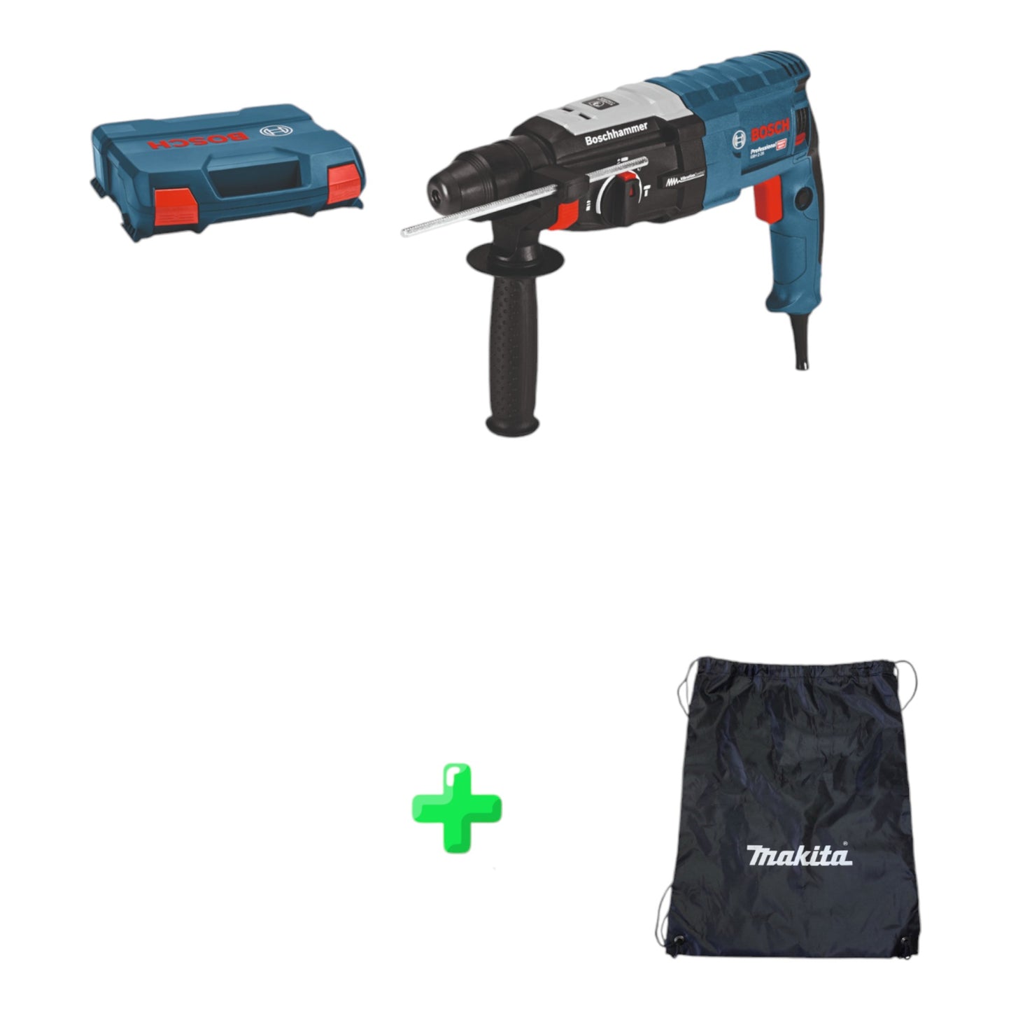 Bosch GBH 2-28 Marteau perforateur professionnel Boschhammer 880 Watt 3,2 J SDS (0611267500) + mallette + sac à dos / sac d'accessoires Makita