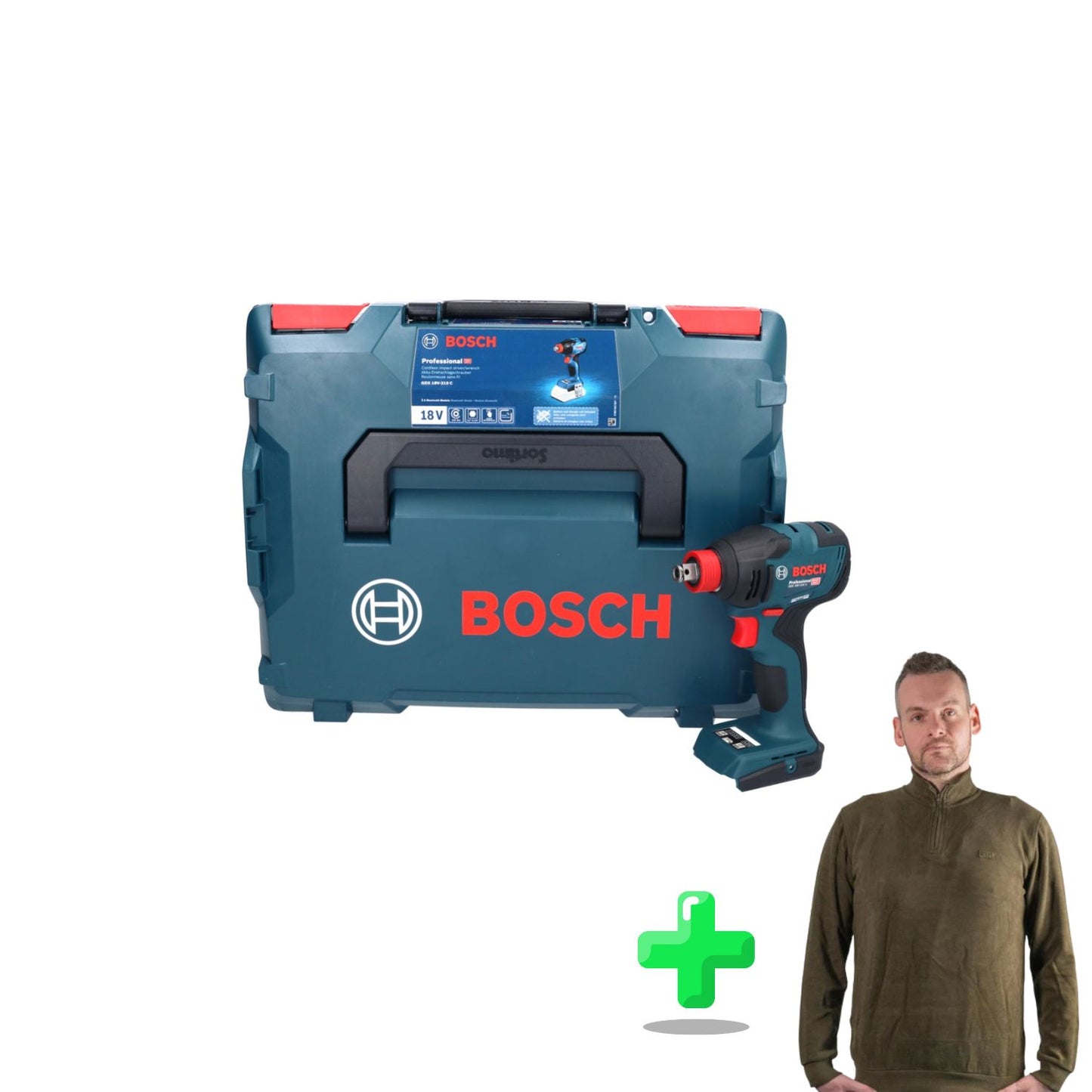 Bosch GDX 18V-210 C Professional Akku Drehschlagschrauber 18 V 210 Nm Brushless + L-Boxx + Toolbrothers Quarter-Zip Sweatshirt