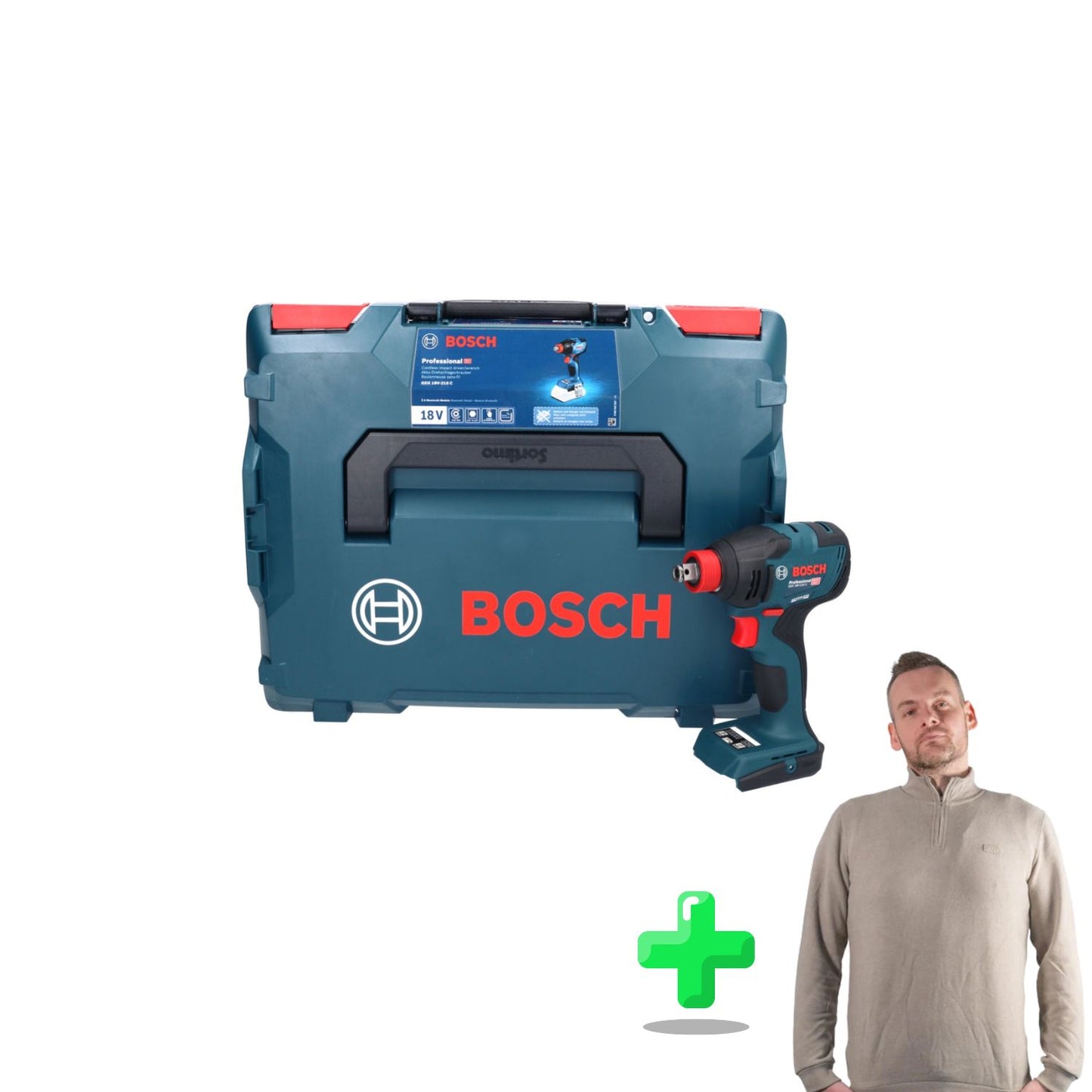 Bosch GDX 18V-210 C Professional Akku Drehschlagschrauber 18 V 210 Nm Brushless + L-Boxx + Toolbrothers Quarter-Zip Sweatshirt