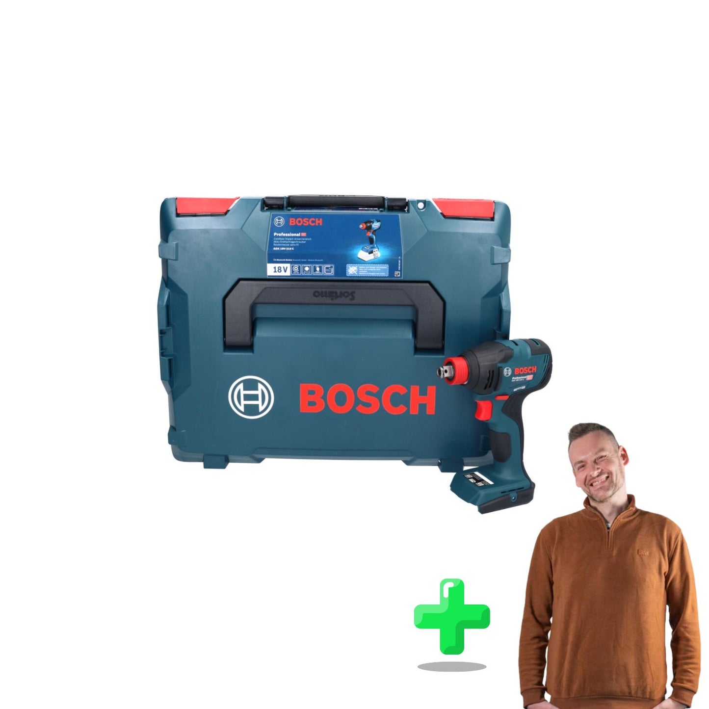 Bosch GDX 18V-210 C Clé à chocs rotative professionnelle sans fil 18 V 210 Nm sans balais + L-Boxx + Sweat-shirt Toolbrothers Quarter-Zip