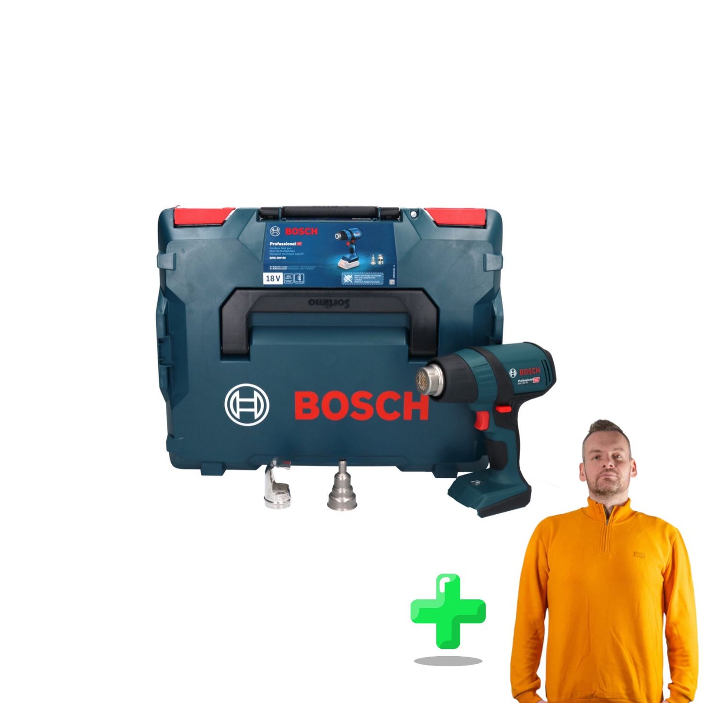 Bosch GHG 18V-50 Professional Akku Heissluftgebläse 18 V 300° C / 500° C + L-Boxx + Toolbrothers Quarter-Zip Sweatshirt