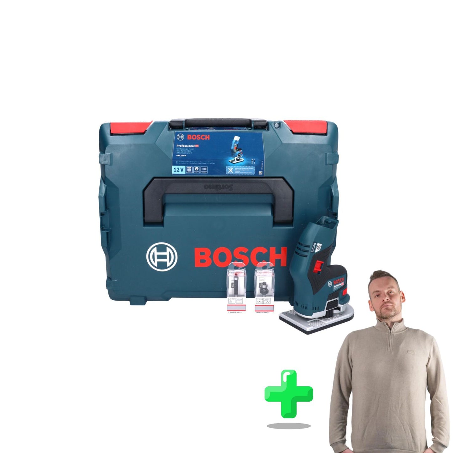 Bosch GKF 12V-8 Professional Akku Kantenfräse 12 V + Toolbrothers Quarter-Zip Sweatshirt