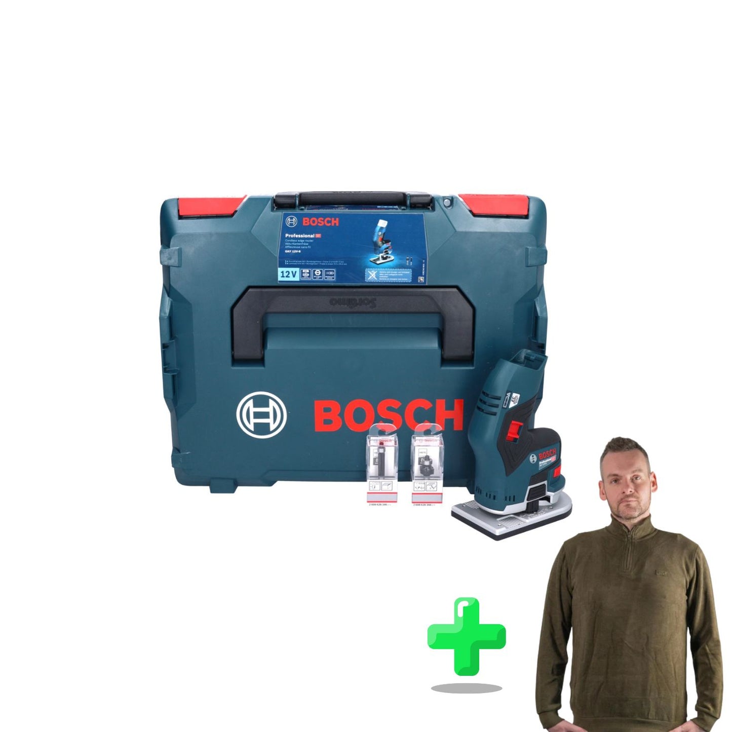 Bosch GKF 12V-8 Professional Akku Kantenfräse 12 V + Toolbrothers Quarter-Zip Sweatshirt