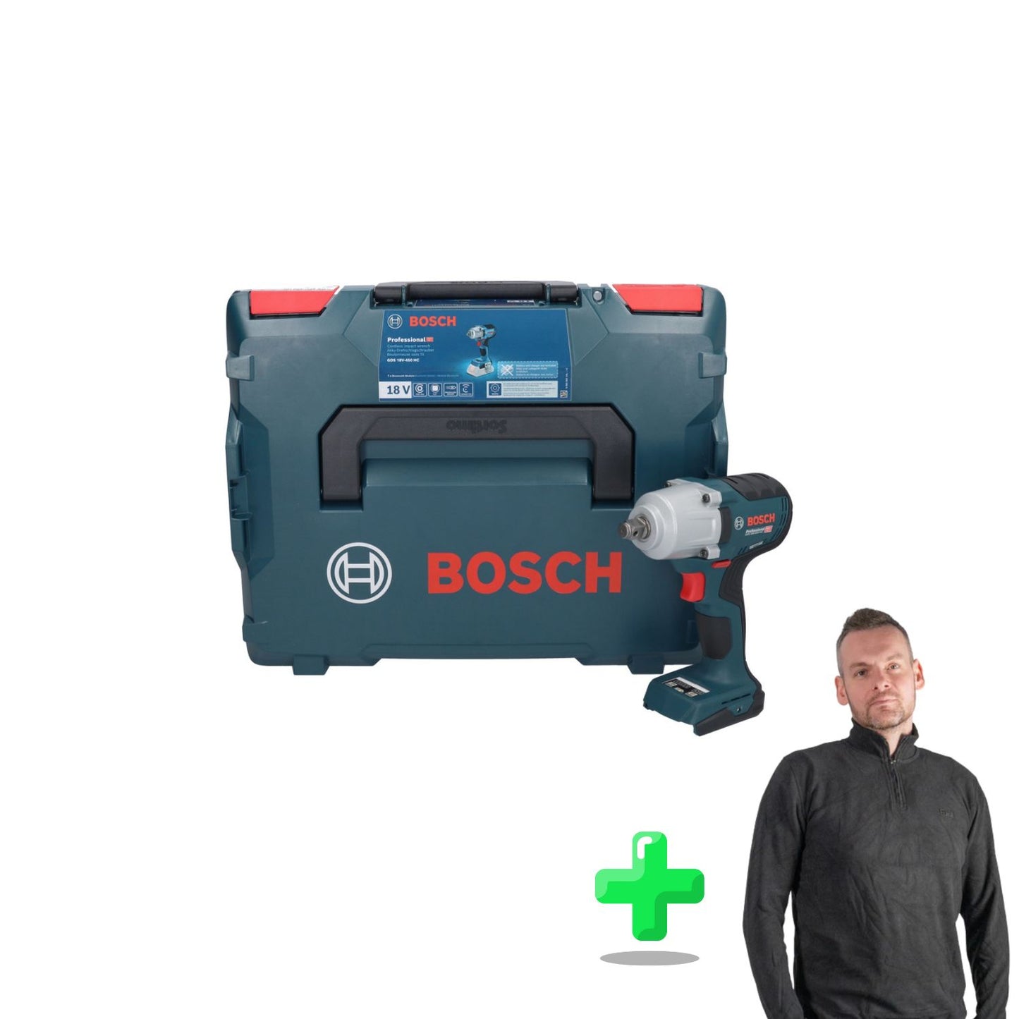 Bosch GDS 18V-450 HC Clé à chocs rotative professionnelle sans fil 18 V 450 Nm 1/2" + Sweat-shirt Toolbrothers Quarter-Zip