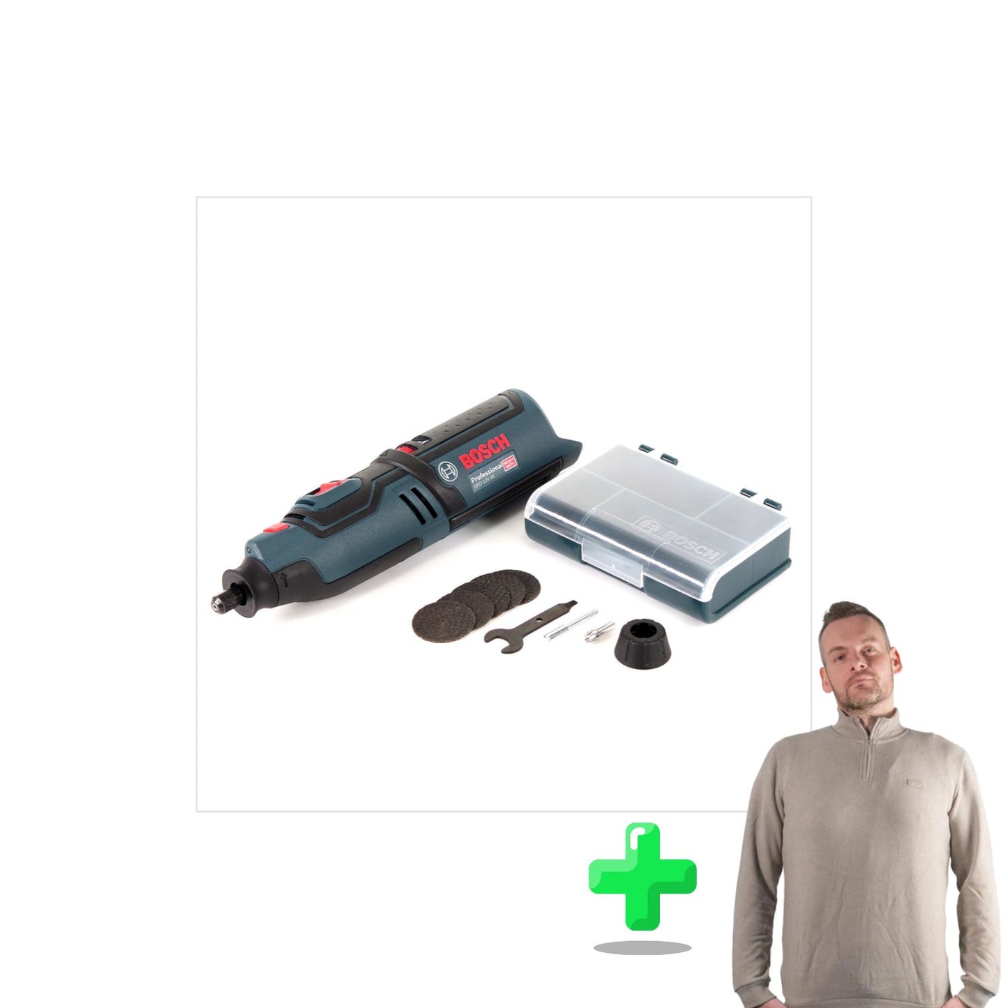 Bosch GRO 12V-35 Professional Akku Rotationswerkzeug Solo + Einlage + Toolbrothers Quarter-Zip Sweatshirt