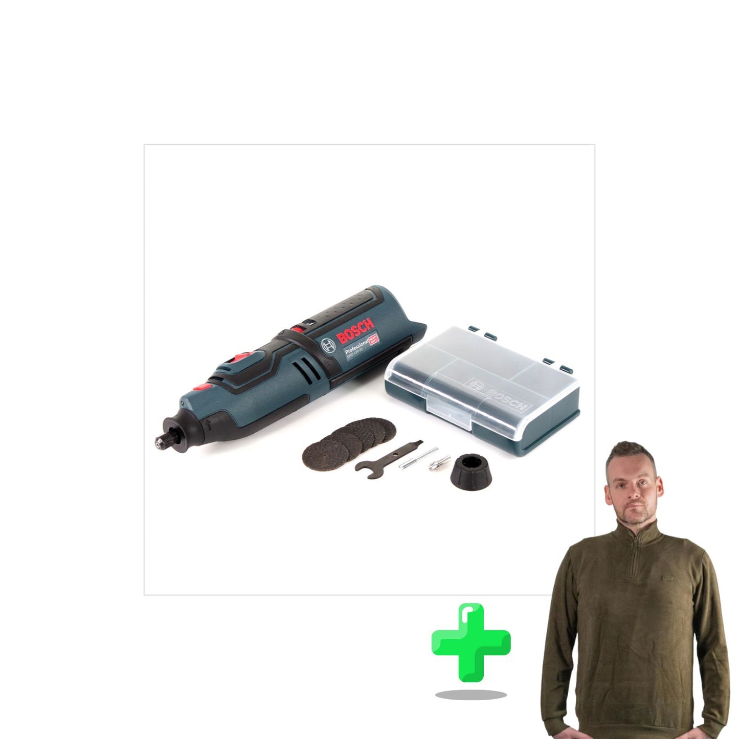 Bosch GRO 12V-35 Professional Akku Rotationswerkzeug Solo + Einlage + Toolbrothers Quarter-Zip Sweatshirt