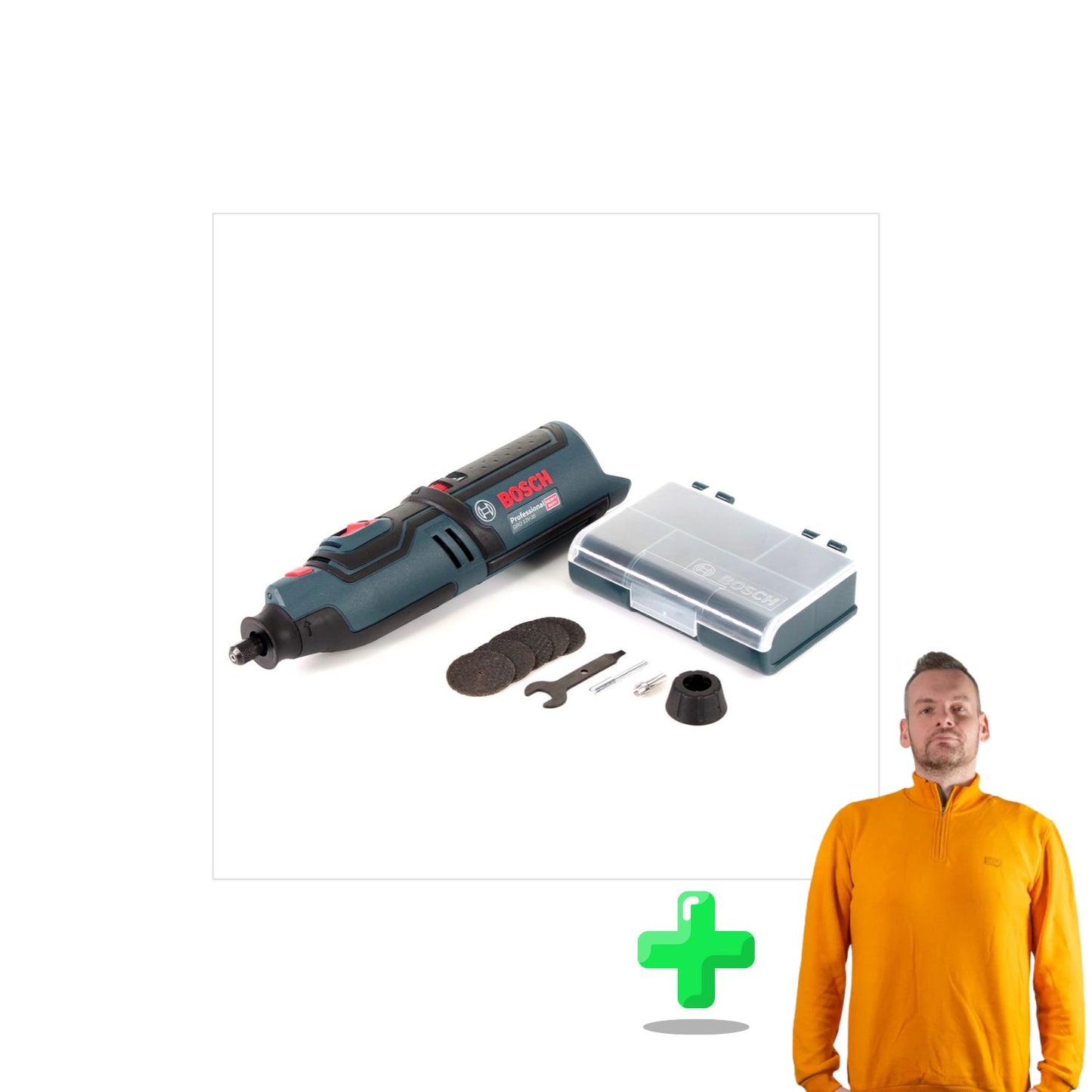 Bosch GRO 12V-35 Professional Akku Rotationswerkzeug Solo + Einlage + Toolbrothers Quarter-Zip Sweatshirt