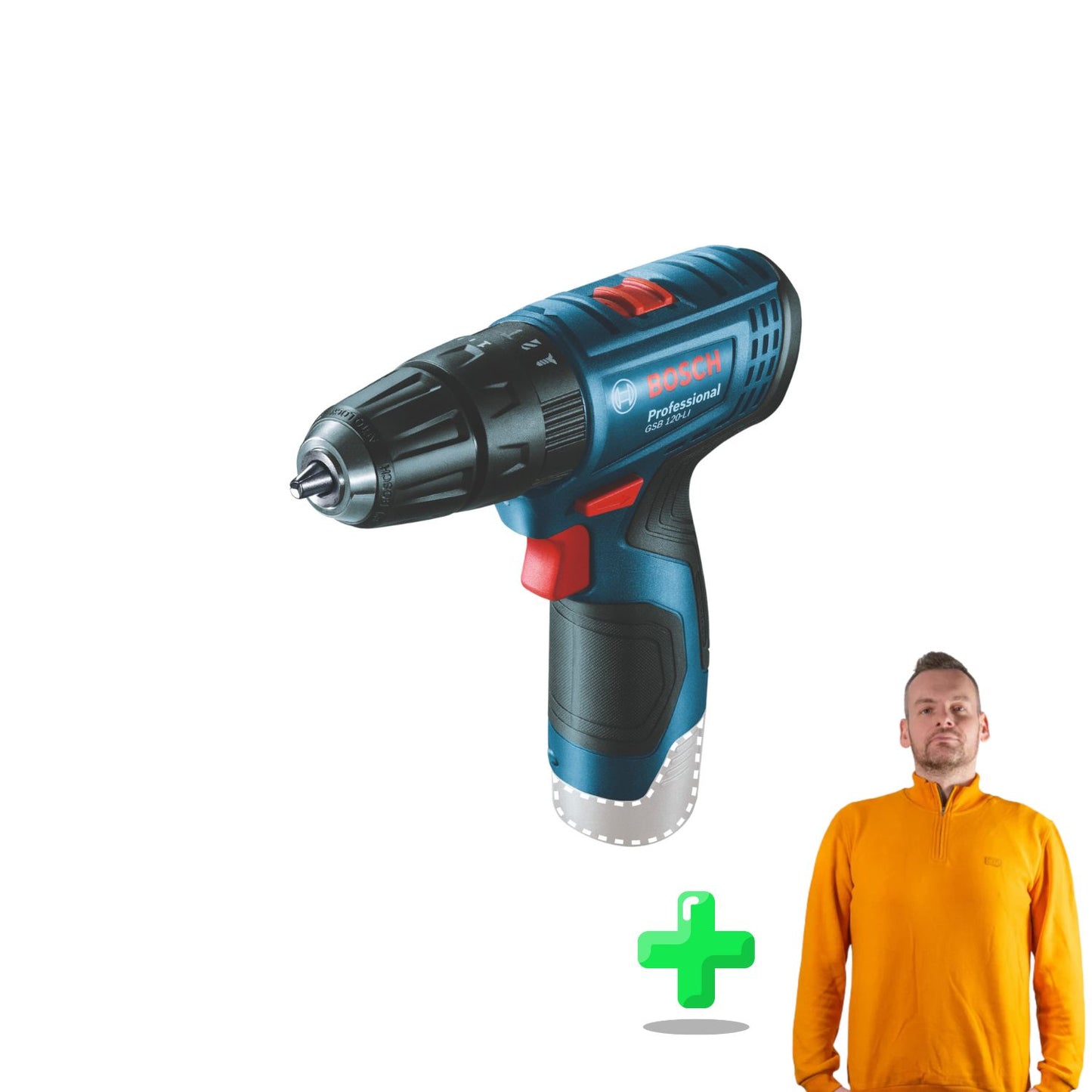 Bosch GSB 120-LI Professional perceuse à percussion sans fil 12 V 30 Nm + 2 batteries 2,0 Ah + chargeur + mallette + sweat-shirt à quart de zip Toolbrothers