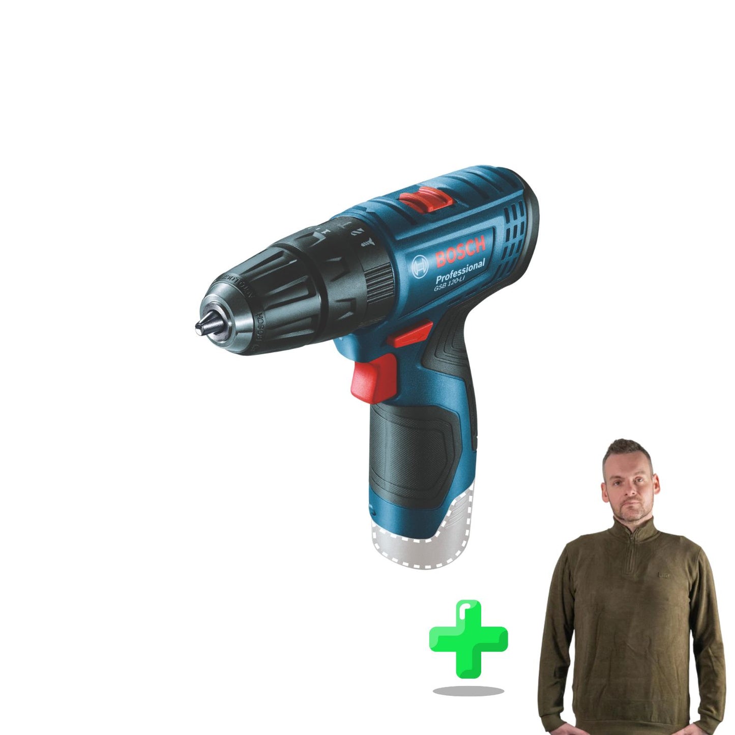 Bosch GSB 120-LI Professional perceuse à percussion sans fil 12 V 30 Nm + 2 batteries 2,0 Ah + chargeur + mallette + sweat-shirt à quart de zip Toolbrothers