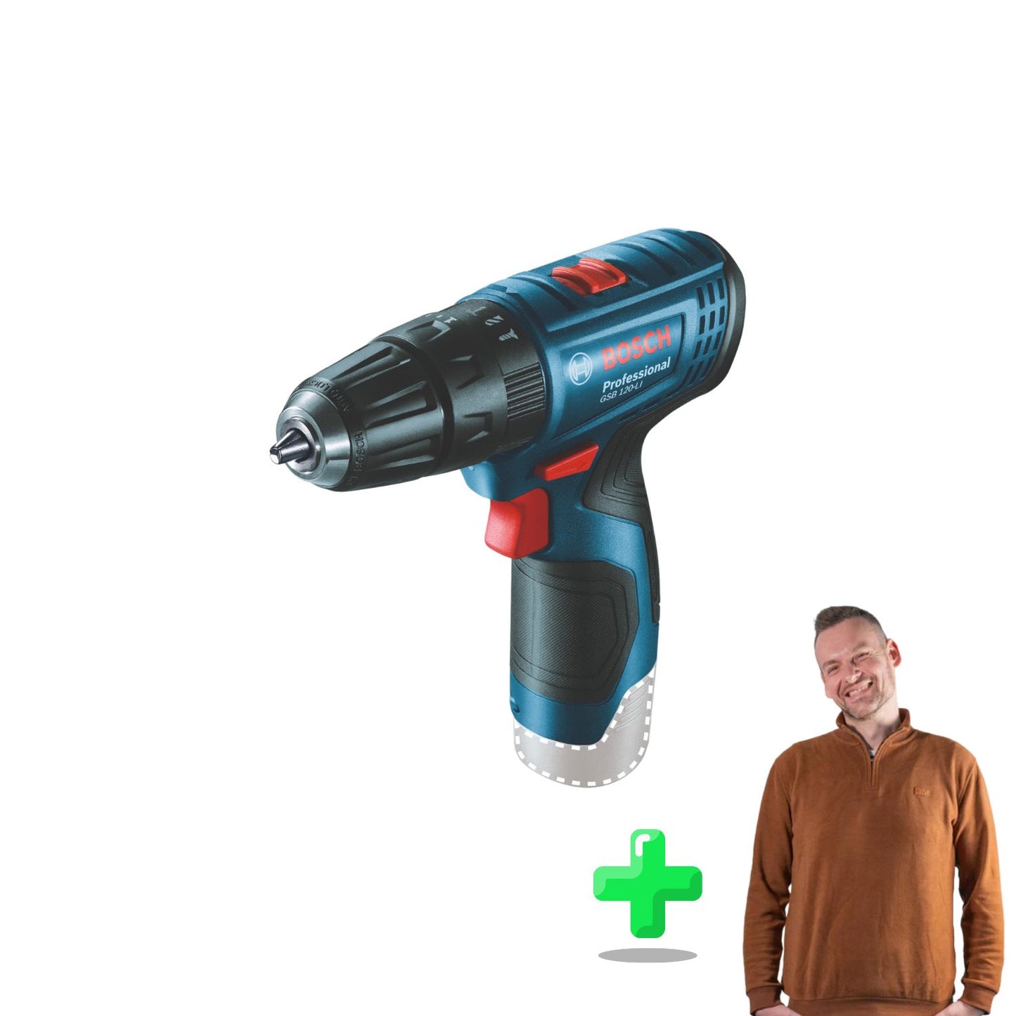 Bosch GSB 120-LI Professional perceuse à percussion sans fil 12 V 30 Nm + 2 batteries 2,0 Ah + chargeur + mallette + sweat-shirt à quart de zip Toolbrothers