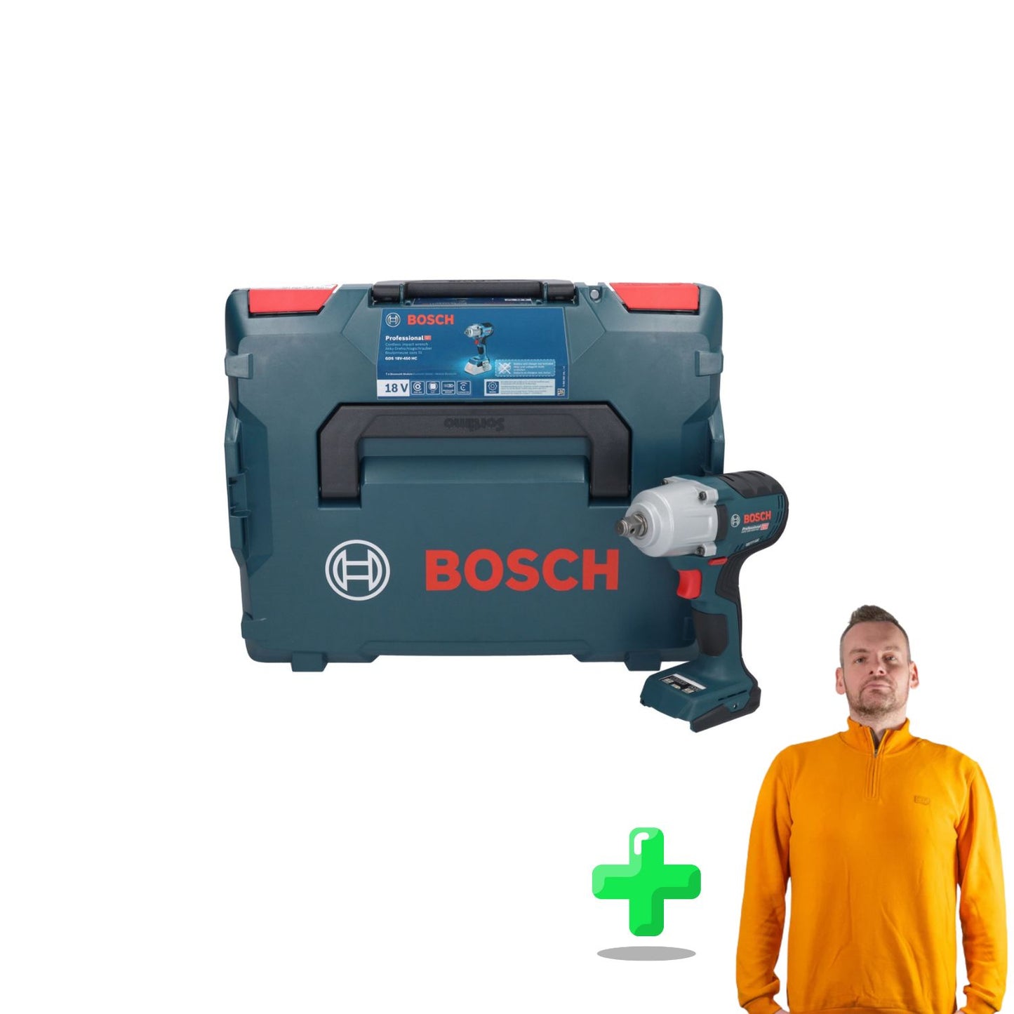 Bosch GDS 18V-450 HC Clé à chocs rotative professionnelle sans fil 18 V 450 Nm 1/2" + Sweat-shirt Toolbrothers Quarter-Zip