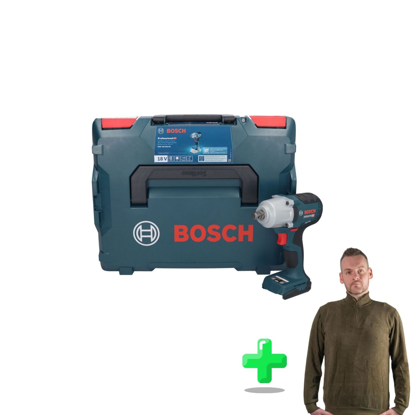 Bosch GDS 18V-450 HC Clé à chocs rotative professionnelle sans fil 18 V 450 Nm 1/2" + Sweat-shirt Toolbrothers Quarter-Zip