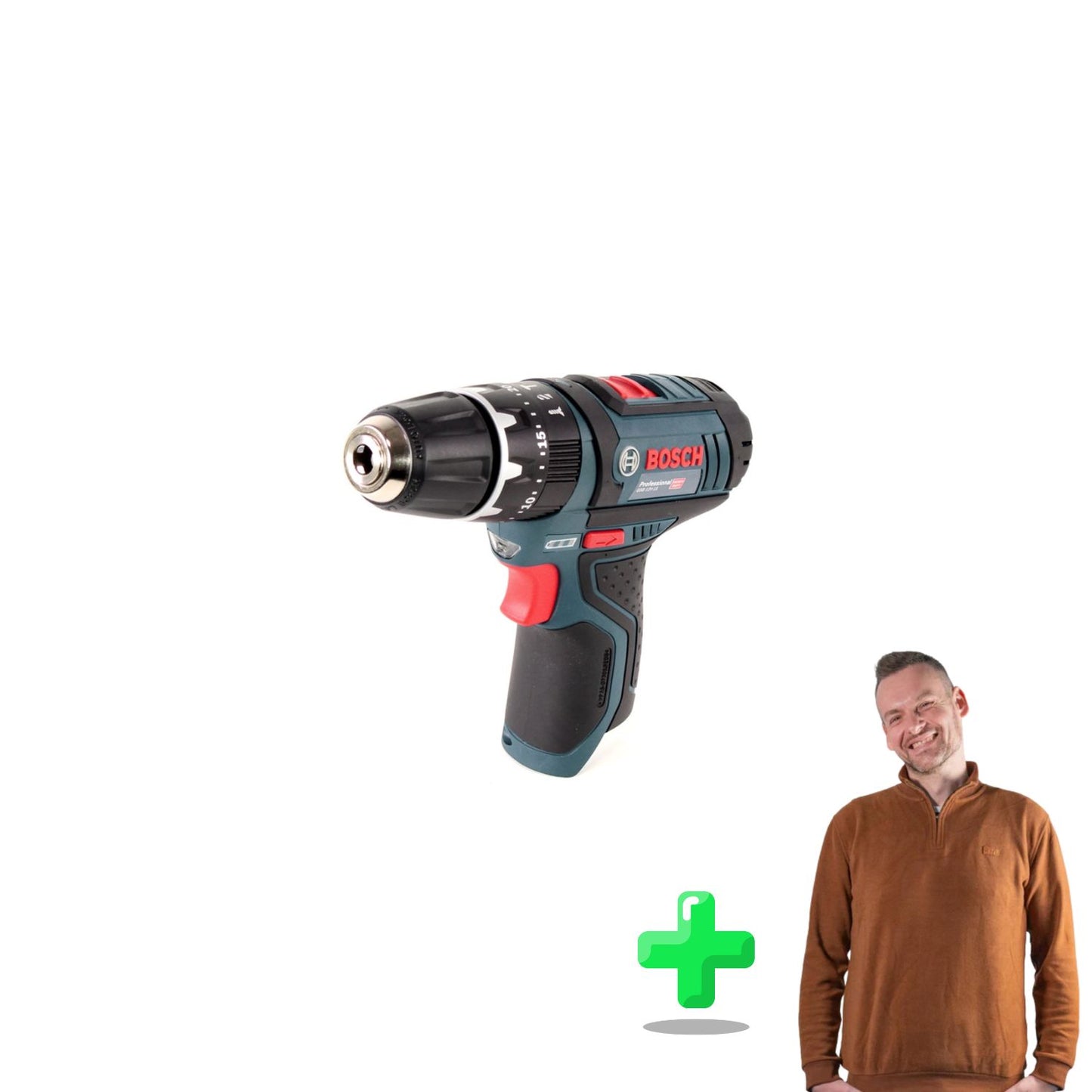 Bosch GSB 12V-15 Professional Akku Schlagbohrschrauber 12V 30Nm Solo + Toolbrothers Quarter-Zip Sweatshirt