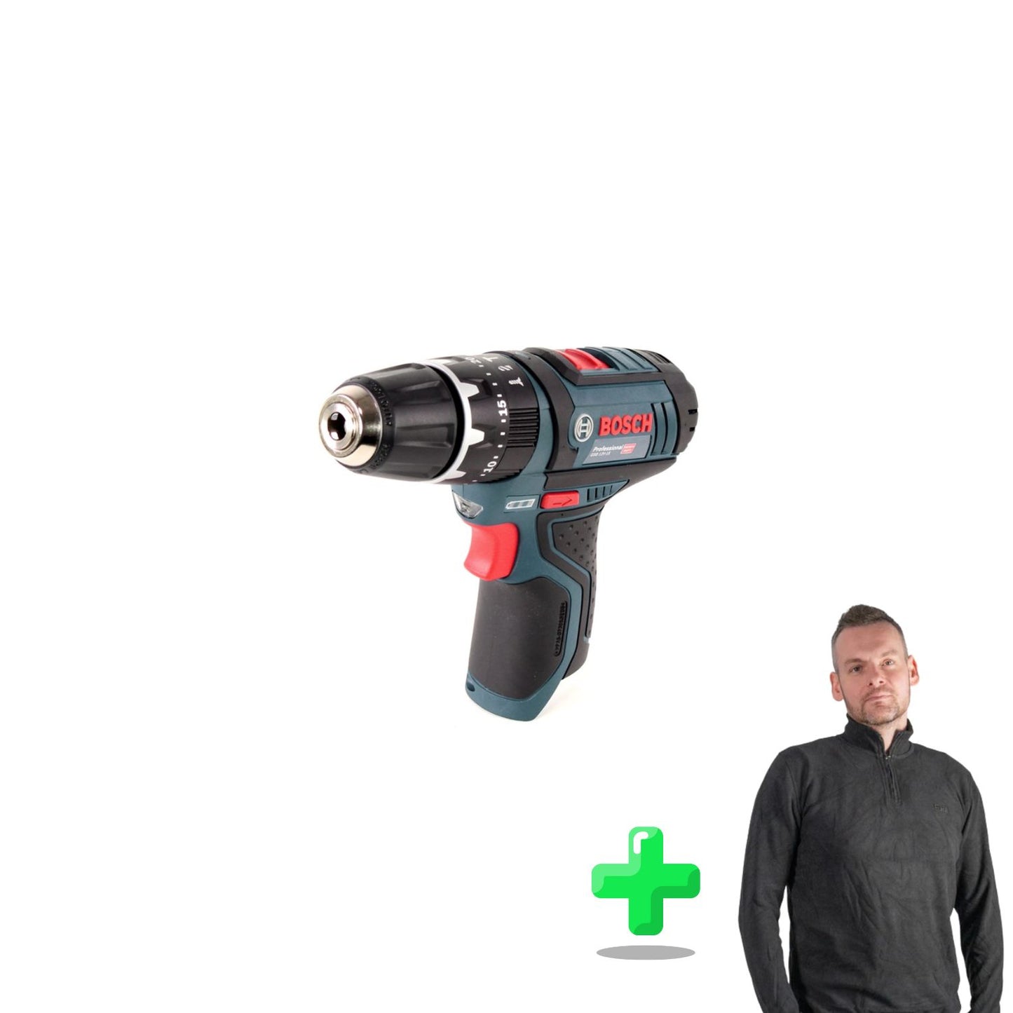 Bosch GSB 12V-15 Professional Akku Schlagbohrschrauber 12V 30Nm Solo + Toolbrothers Quarter-Zip Sweatshirt