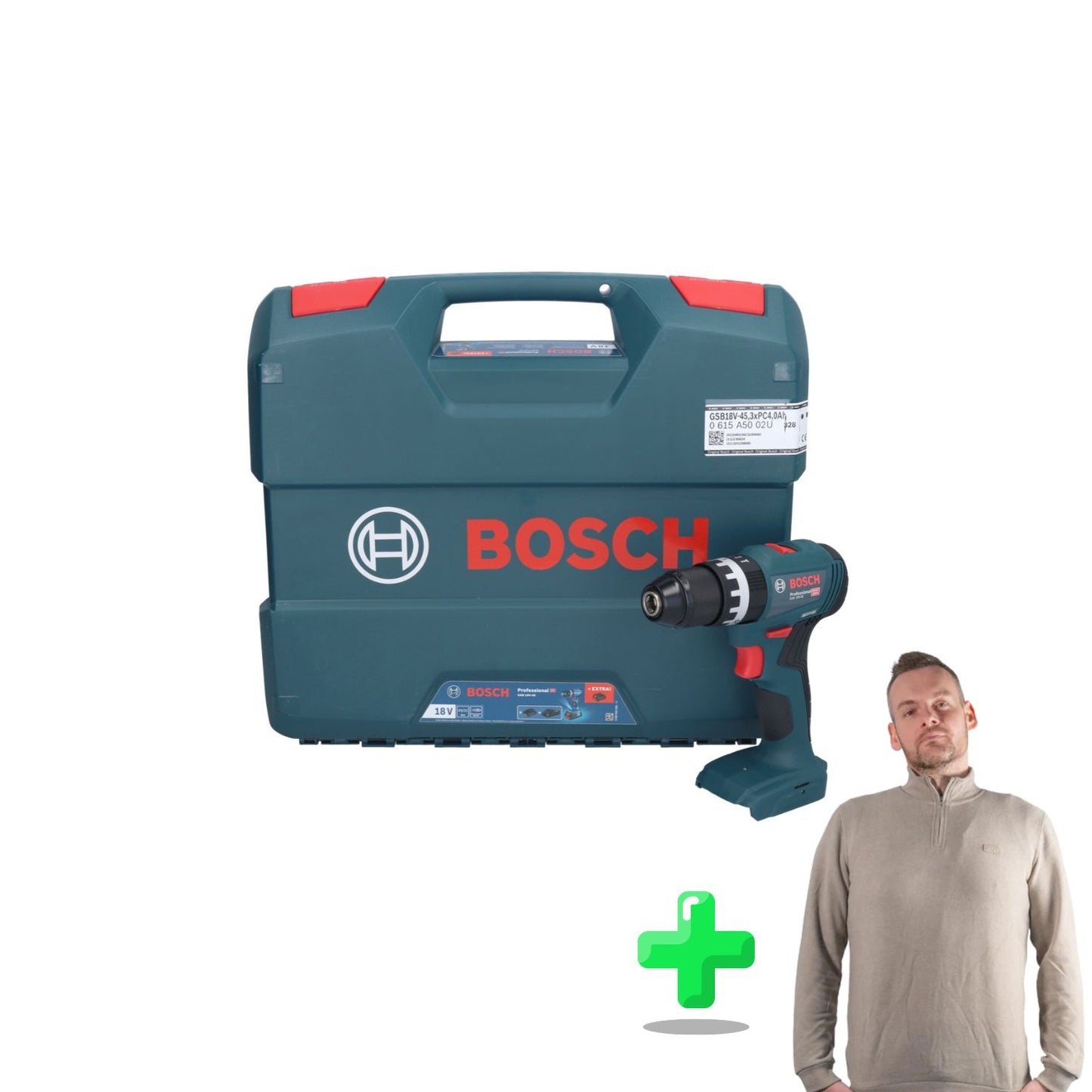 Bosch GSB 18V-45 Perceuse à percussion sans fil professionnelle 18 V 45 Nm sans balais + L-Case + Sweat-shirt Toolbrothers Quarter-Zip