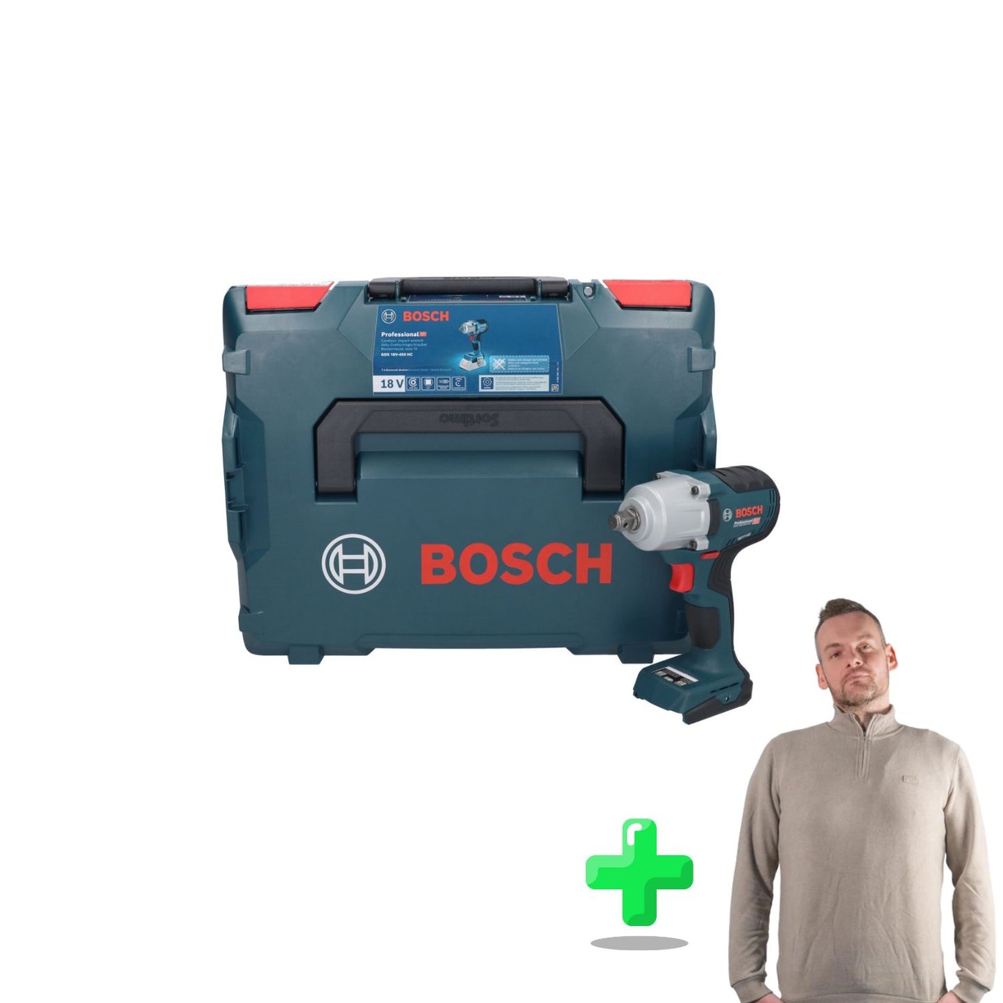 Bosch GDS 18V-450 HC Clé à chocs rotative professionnelle sans fil 18 V 450 Nm 1/2" + Sweat-shirt Toolbrothers Quarter-Zip