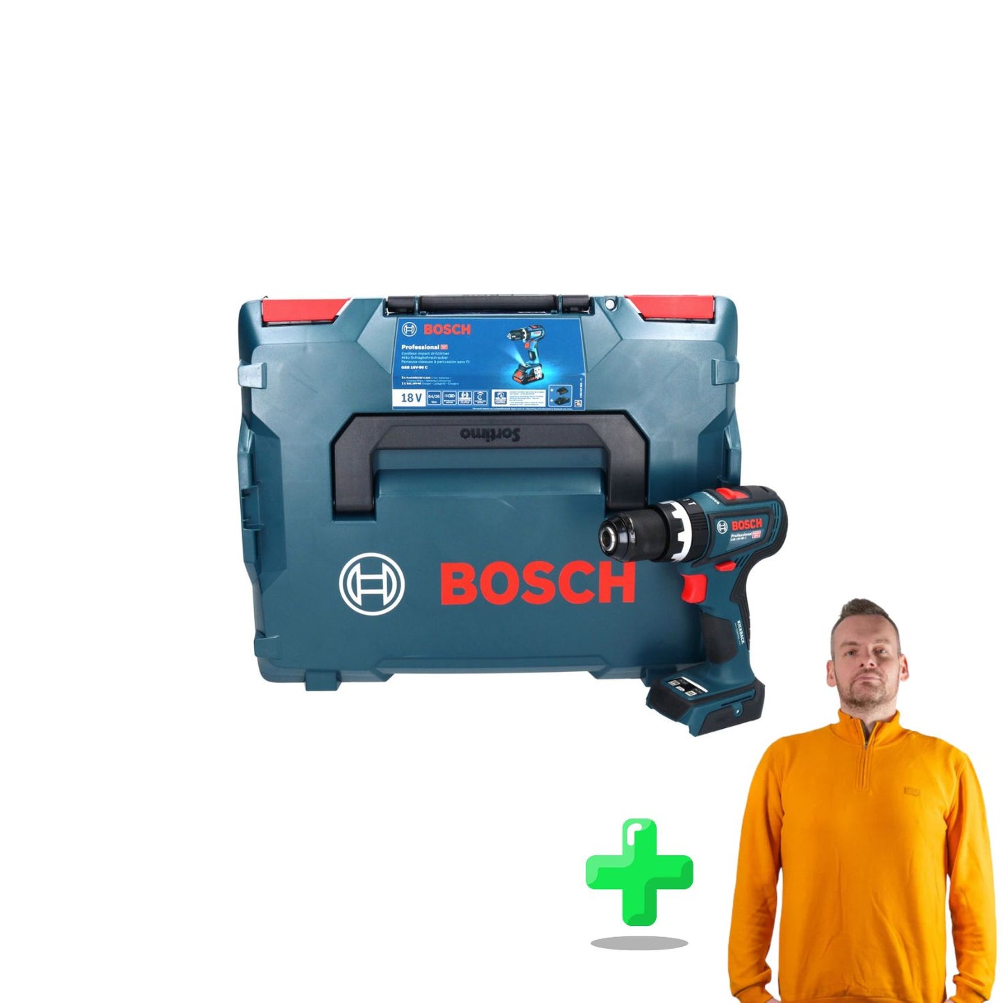 Bosch GSB 18V-90 C Professional Perceuse à percussion sans fil 18 V 64 Nm (06019K6102) sans balais + L-Boxx + Sweat-shirt Toolbrothers Quarter-Zip