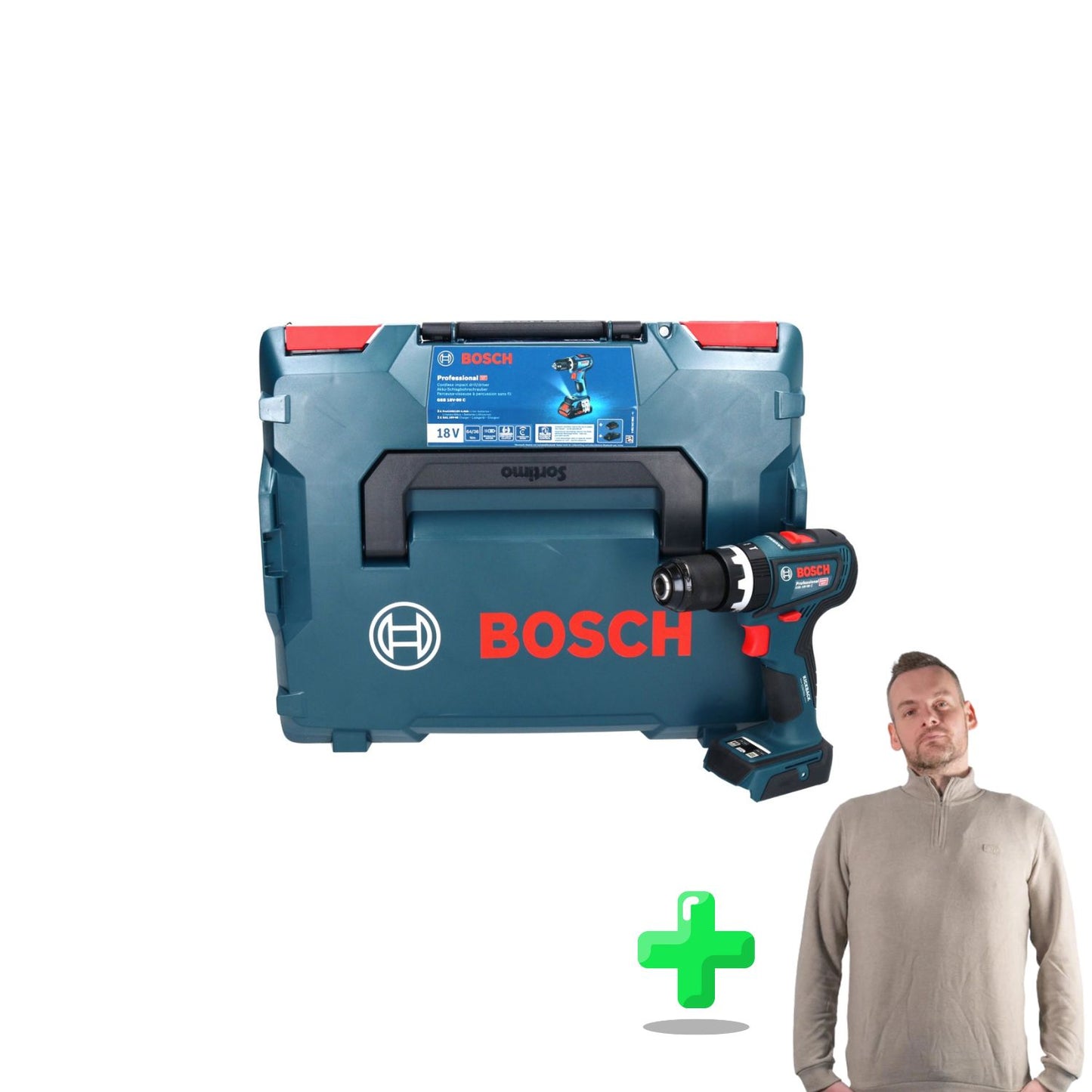 Bosch GSB 18V-90 C Professional Perceuse à percussion sans fil 18 V 64 Nm (06019K6102) sans balais + L-Boxx + Sweat-shirt Toolbrothers Quarter-Zip