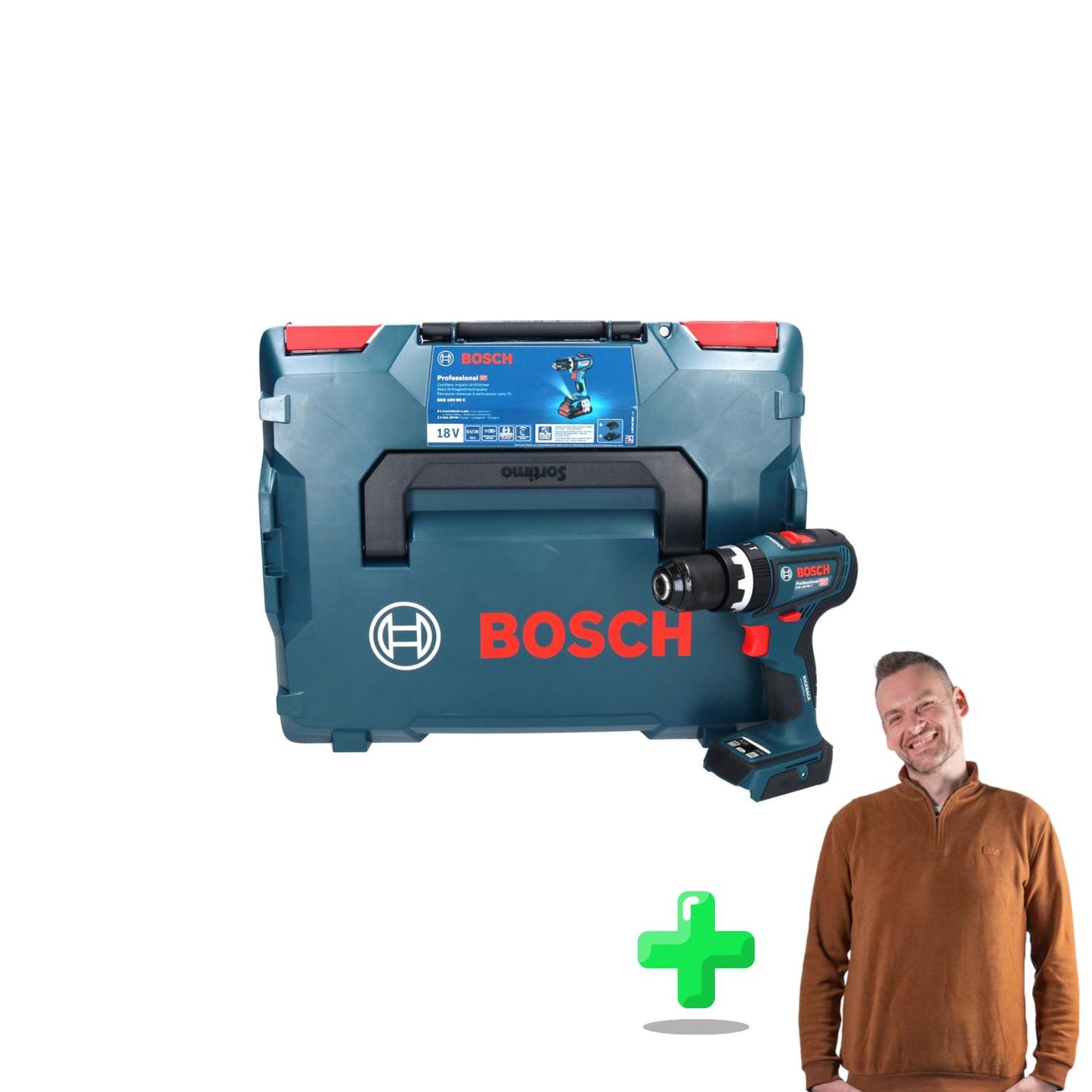 Bosch GSB 18V-90 C Professional Perceuse à percussion sans fil 18 V 64 Nm (06019K6102) sans balais + L-Boxx + Sweat-shirt Toolbrothers Quarter-Zip