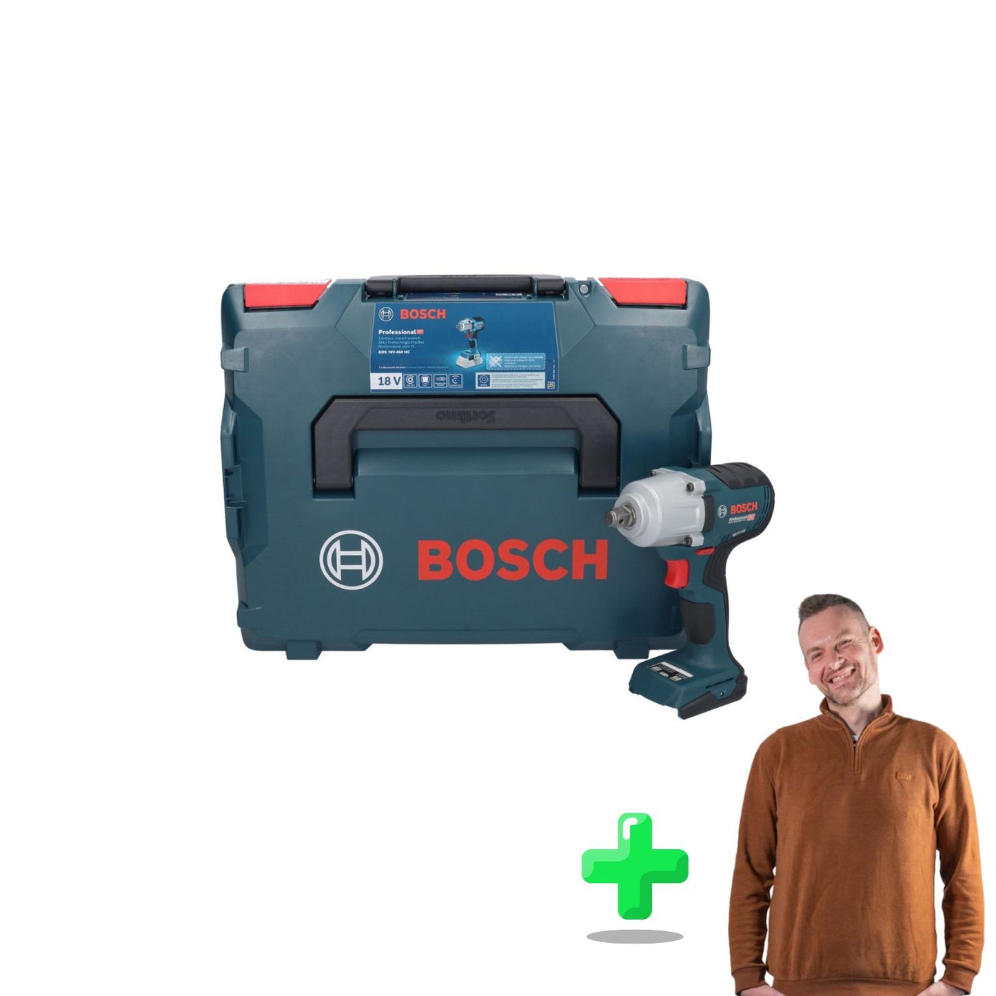 Bosch GDS 18V-450 HC Clé à chocs rotative professionnelle sans fil 18 V 450 Nm 1/2" + Sweat-shirt Toolbrothers Quarter-Zip