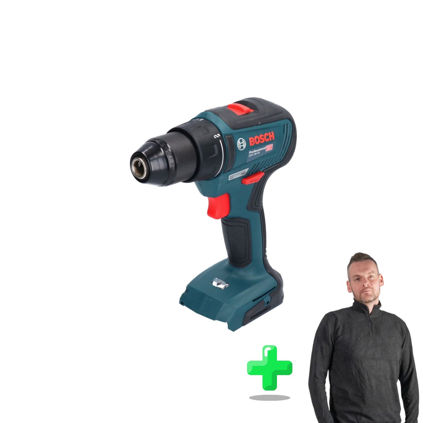 Bosch GSR 18V-55 Perceuse-visseuse sans fil professionnelle 18 V 55 Nm sans balais + L-Case + Sweat-shirt Toolbrothers Quarter-Zip