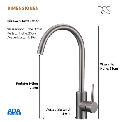 Rosenhahn & Söhne Föhr 200 Küchenarmatur 360° drehbarer Wasserhahn Küche - Armatur Küche [gebürsteter Edelstahl] - 2-fach verstellbare Spültischarmatur + Anschlussschläuche - Toolbrothers