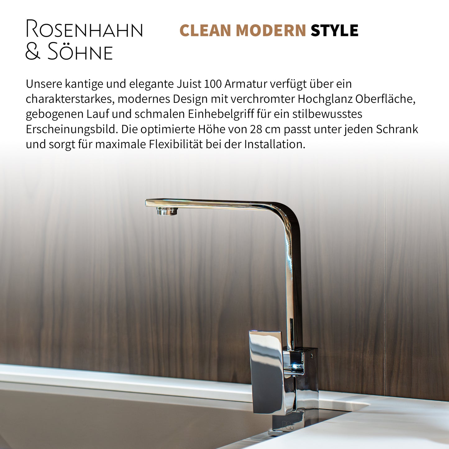 Rosenhahn & Söhne Juist 100 Küchenarmatur 360° Drehbarer Wasserhahn Küche - Armatur Küche [Chrom] - 2-fach verstellbare Spültischarmatur + Anschlussschläuche - Toolbrothers