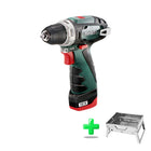 Taladro atornillador a batería Metabo PowerMaxx BS Basic 12 V 34 Nm (600984500) + 2x baterías 2,0 Ah + cargador + maletín + parrilla de carbón para exterior Toolbrothers