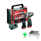 Metabo Powermaxx BS Basic Set taladro atornillador inalámbrico 12 V 34 Nm (600080710) + 2 baterías 2,0 Ah + cargador + set de accesorios 41 piezas + maletín + parrilla de carbón para exterior Toolbrothers